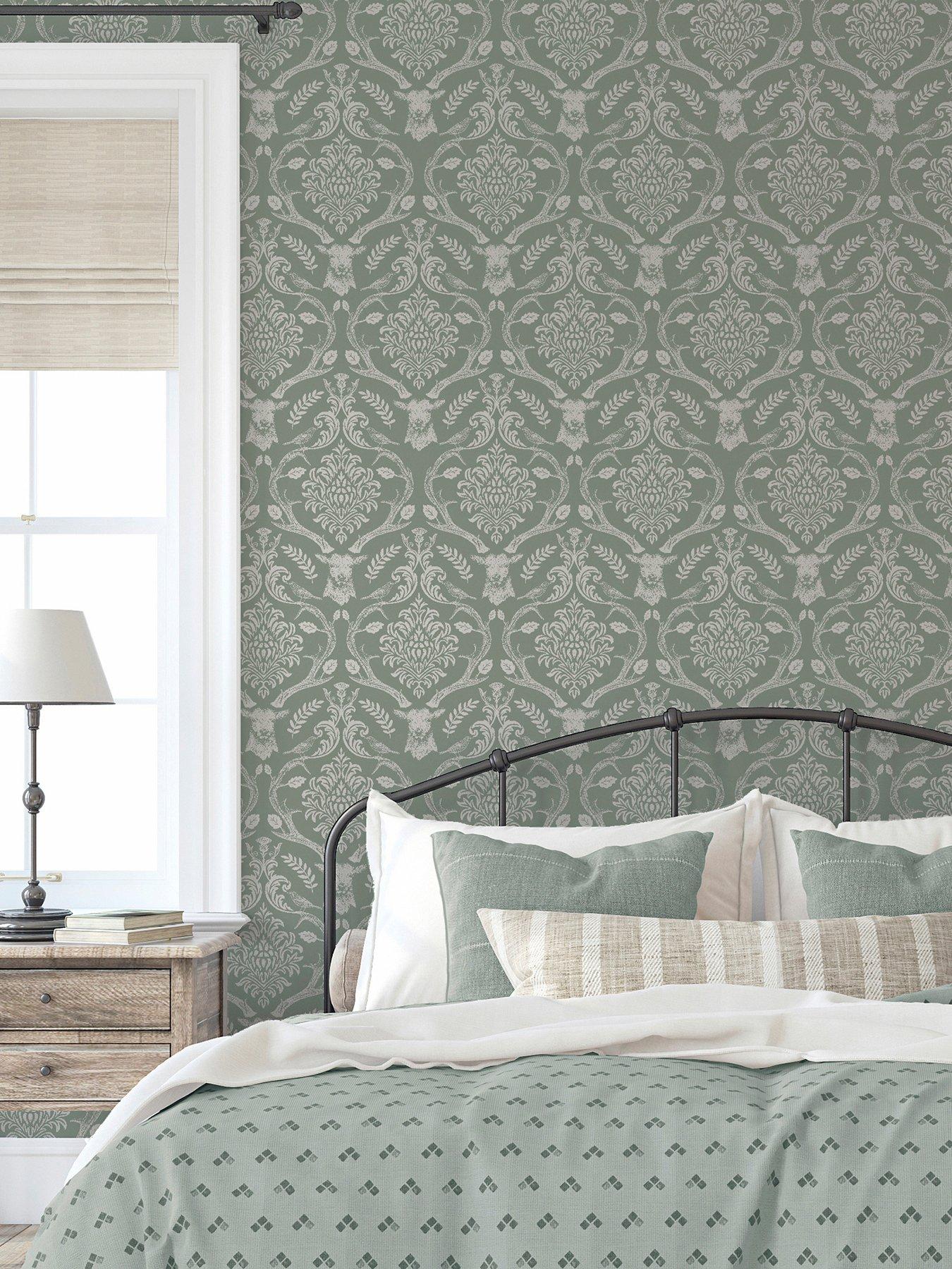 Image 7 of 7 of ARTHOUSE Stag Damask Wallpaper in Sage Green