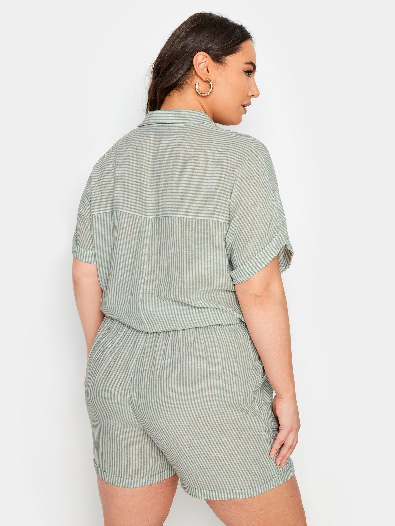 Image 2 of 4 of Yours Linen Stripe Short Co-Ord - Green