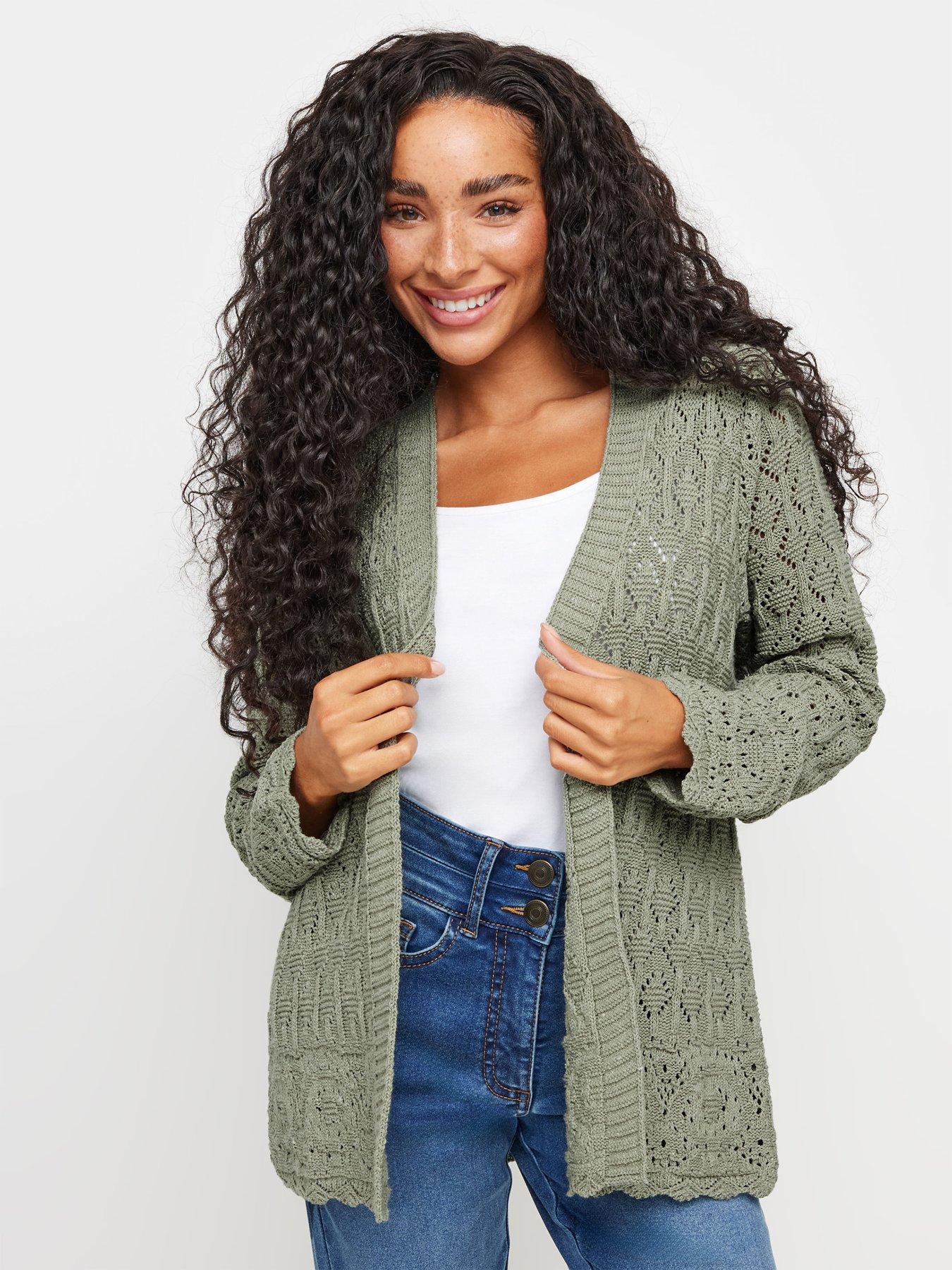 M&Co Petite Petite Sage Crochet Cardigan - Green | Very.co.uk