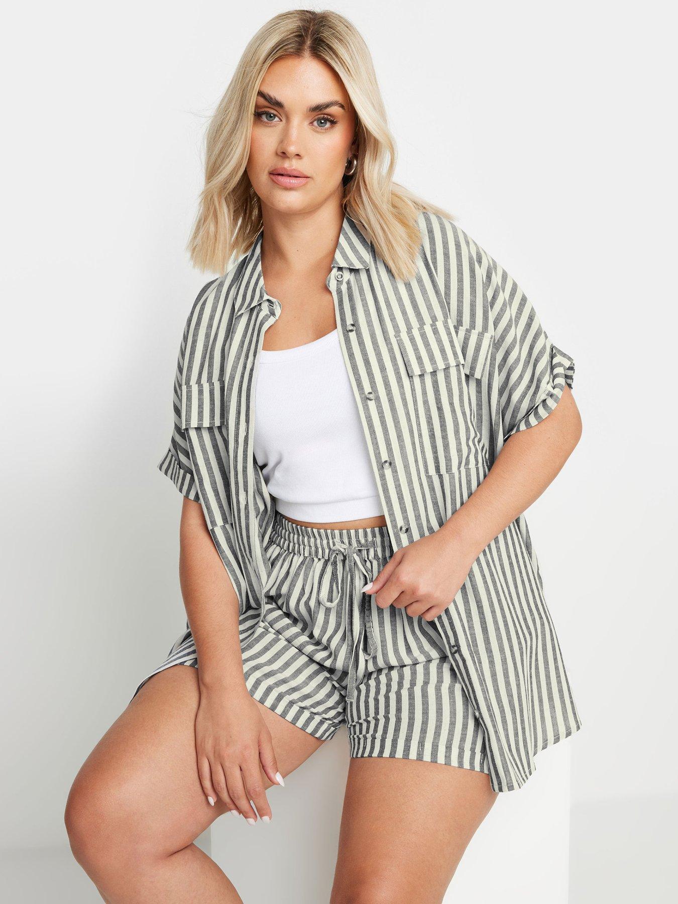undefined Short Sleeve Linen Pinstripe Shirt - Black