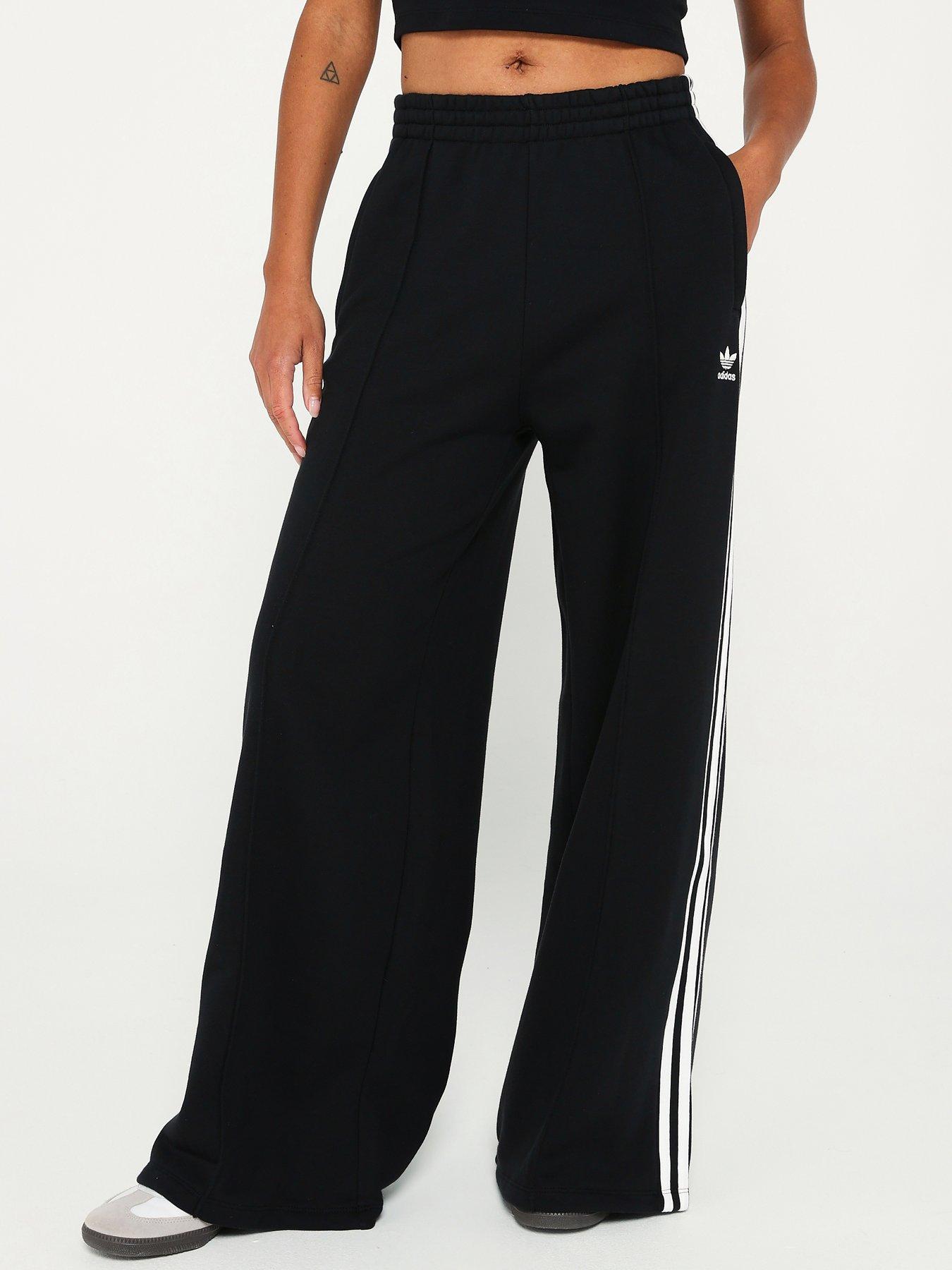 undefined Womens 3 Stripe Wide Leg French Terry Pant - Black
