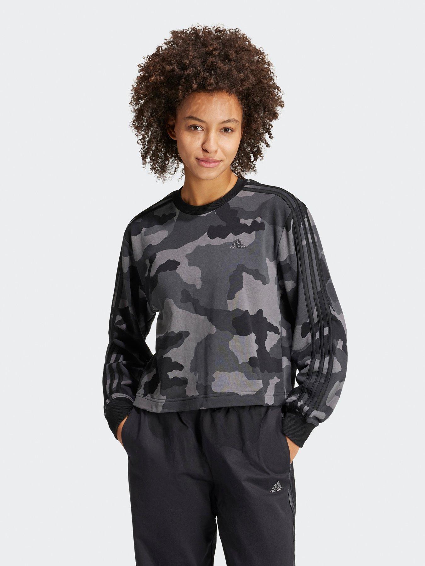 Womens Camo Printed Crew Sweat Black