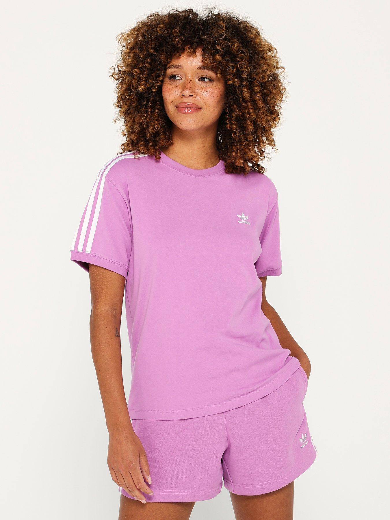 Adidas 3 stripes tee purple on sale