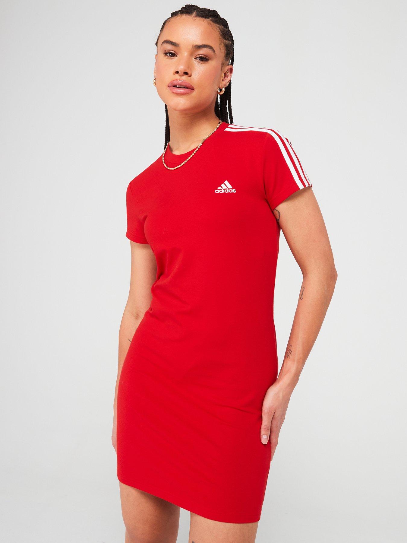 Adidas 3 stripe dress red best sale