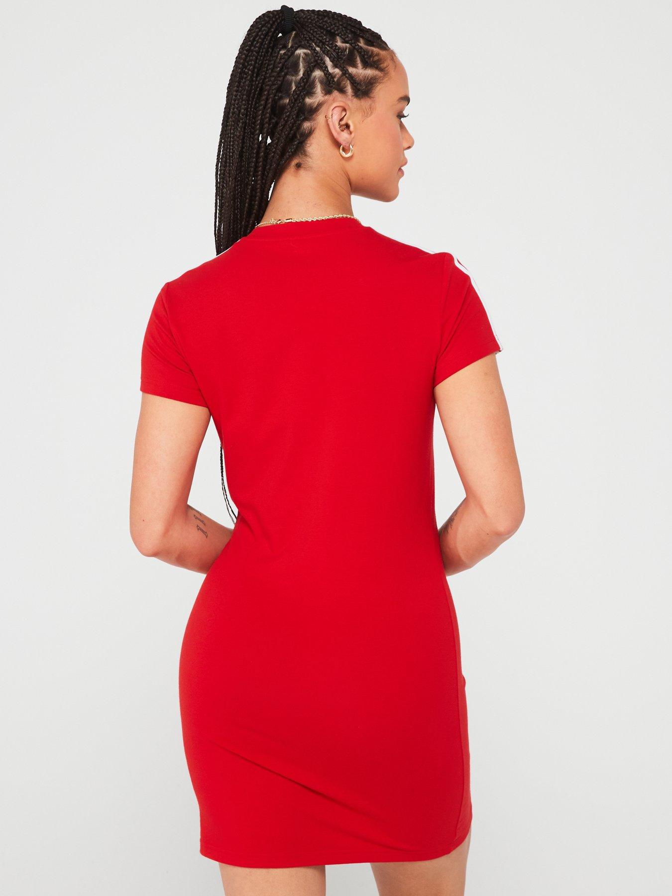 Adidas 3 stripe dress red on sale