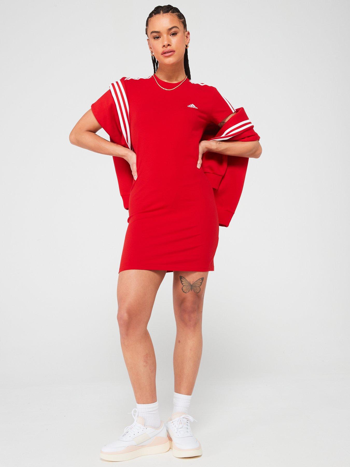 Adidas 3 stripe dress red hotsell