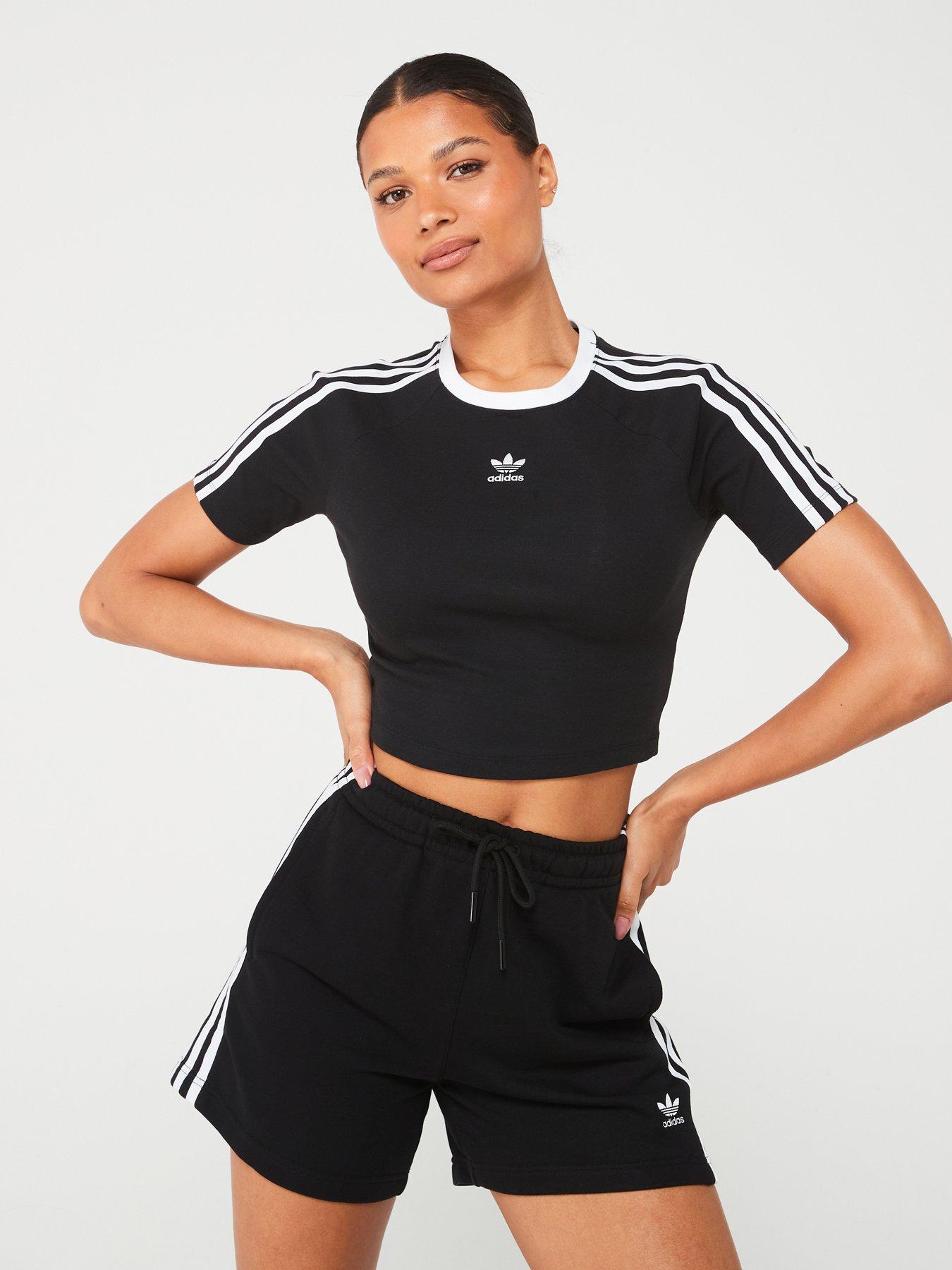 undefined Womens 3 Stripe Baby T-Shirt - Black