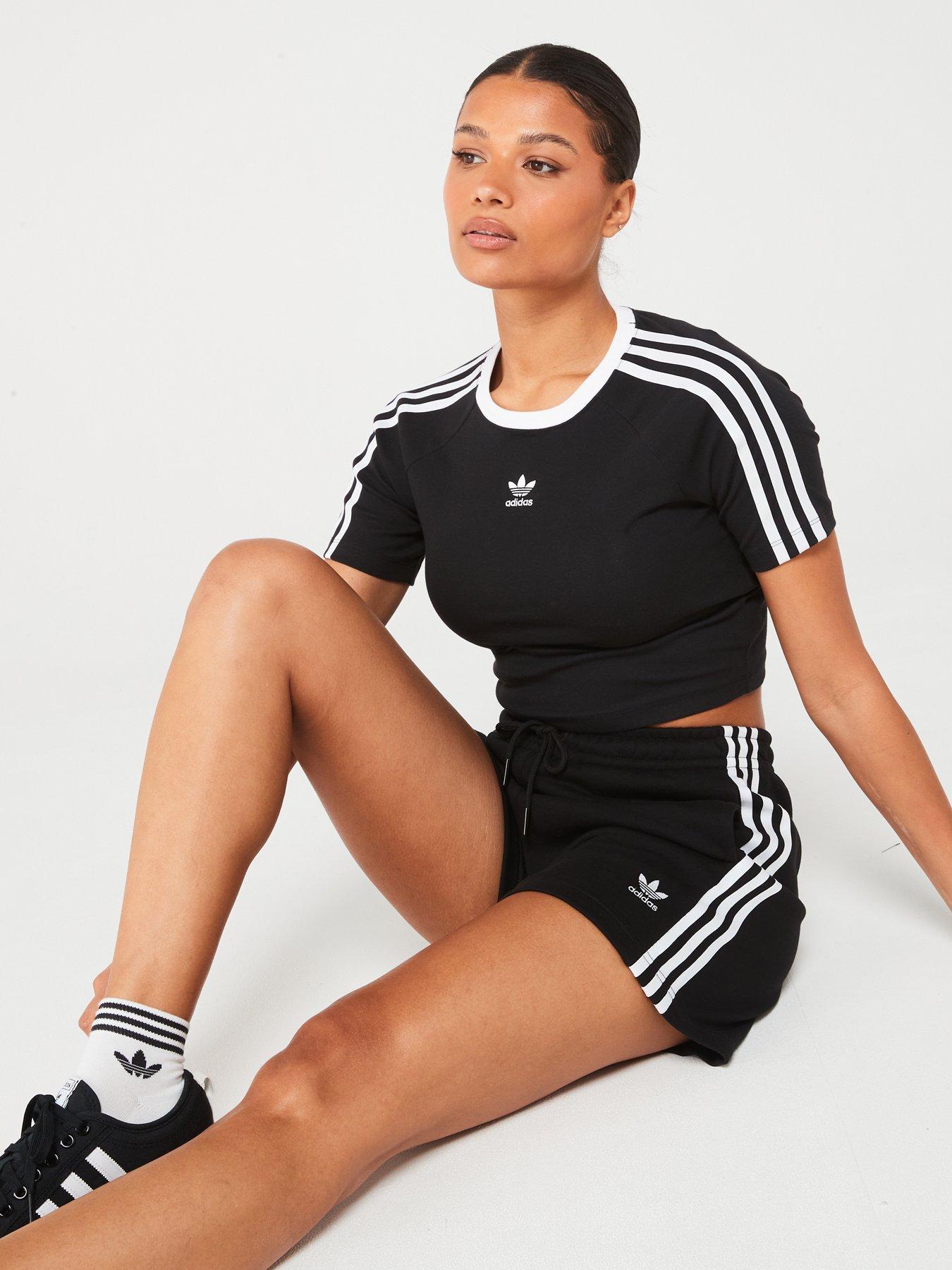 adidas Originals Womens 3 Stripe French Terry Short Black Very