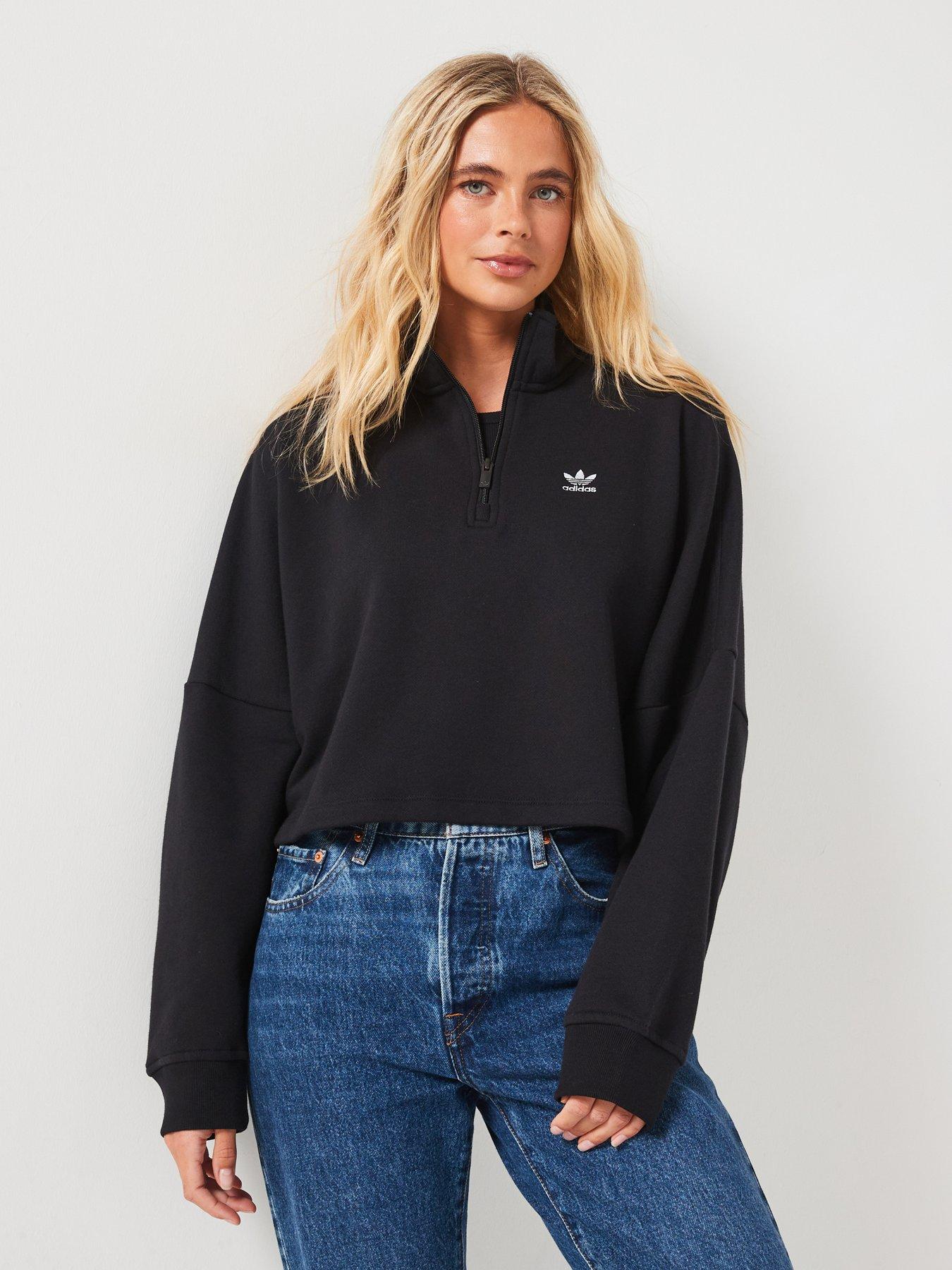 undefined Womens Essentials 1/4 Zip Crop Sweatshirt - Black