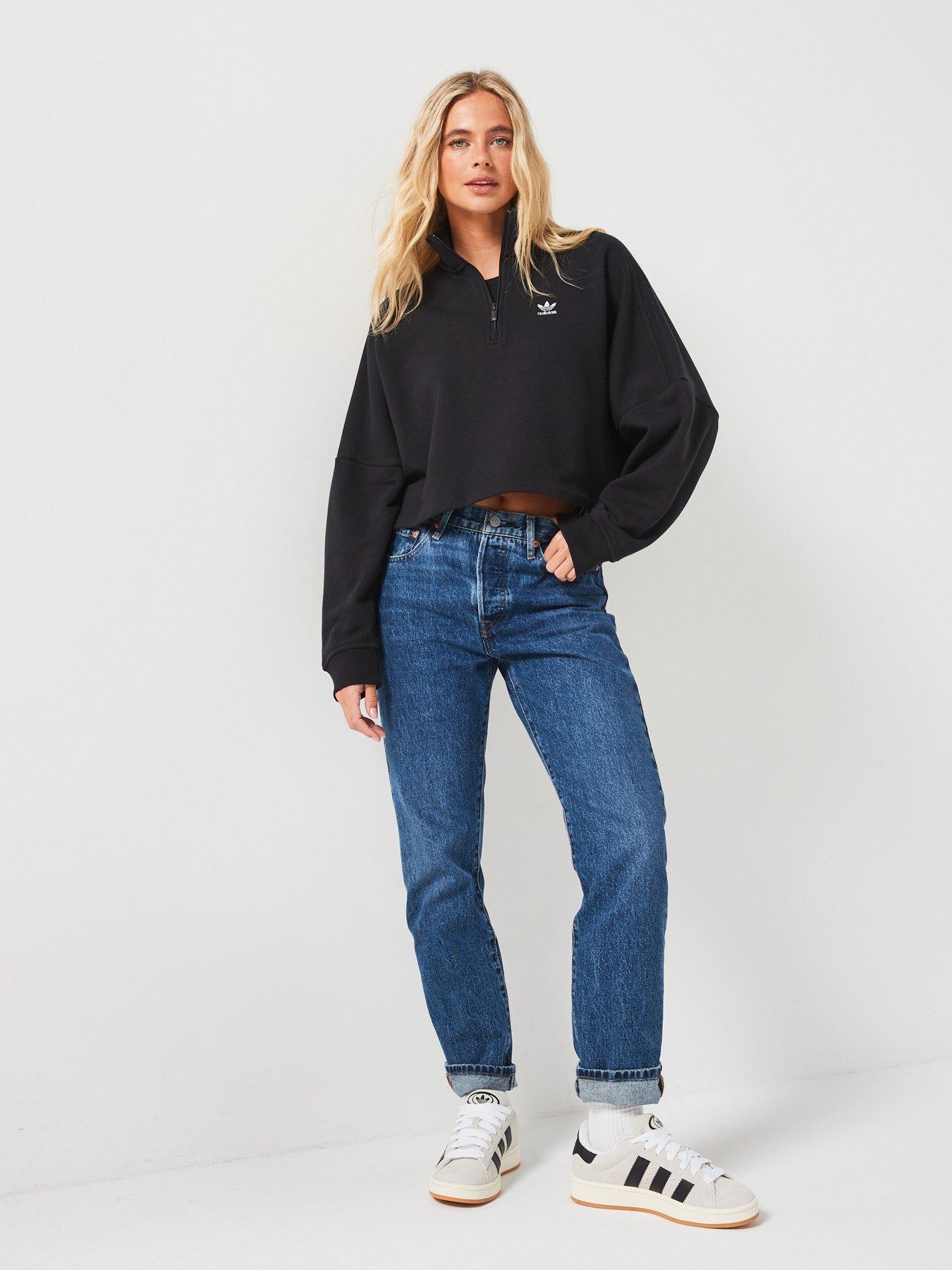 adidas Originals Womens Essentials 1/4 Zip Crop Sweatshirt - Black