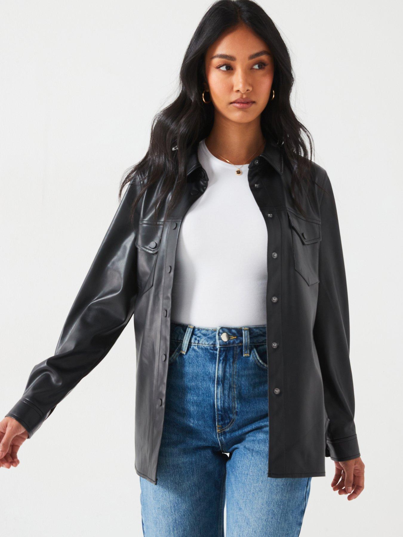 Shirt Black Faux Leather Jacket sale Women