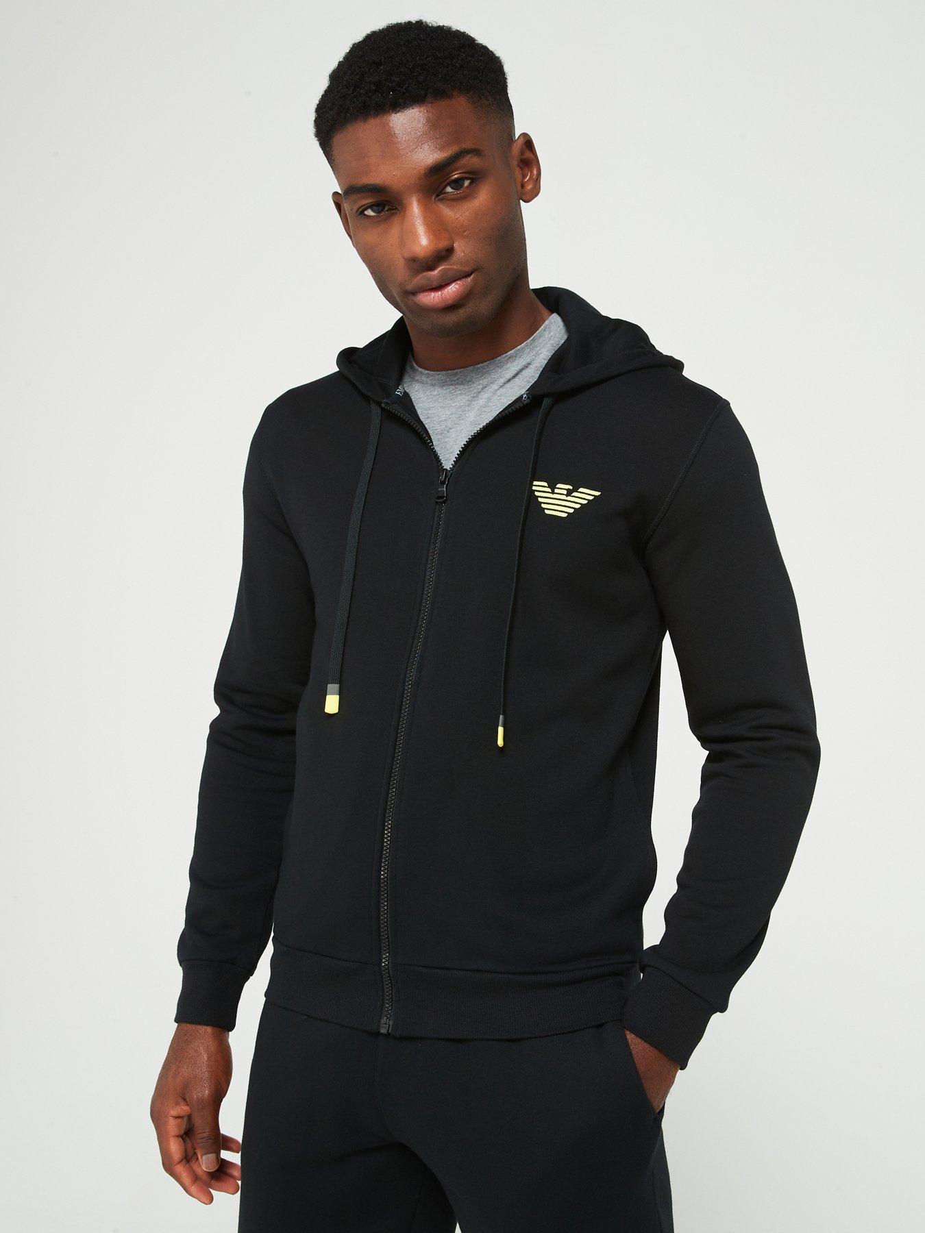 undefined Iconic Terry Fleece Hooded Full Zip Hoodie - Black