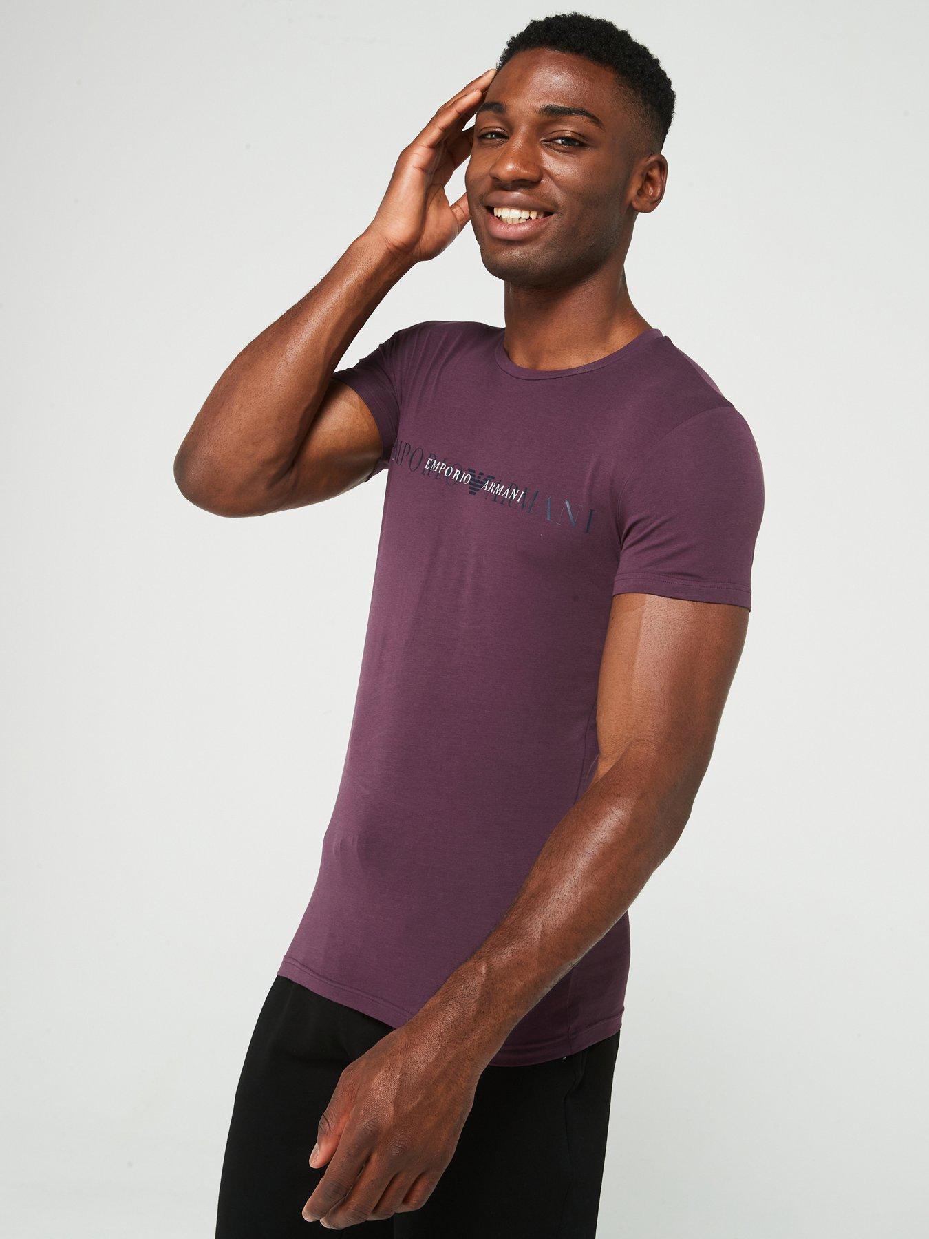 Image 1 of 5 of Emporio Armani Bodywear Chest Logo T-Shirt - Light Red