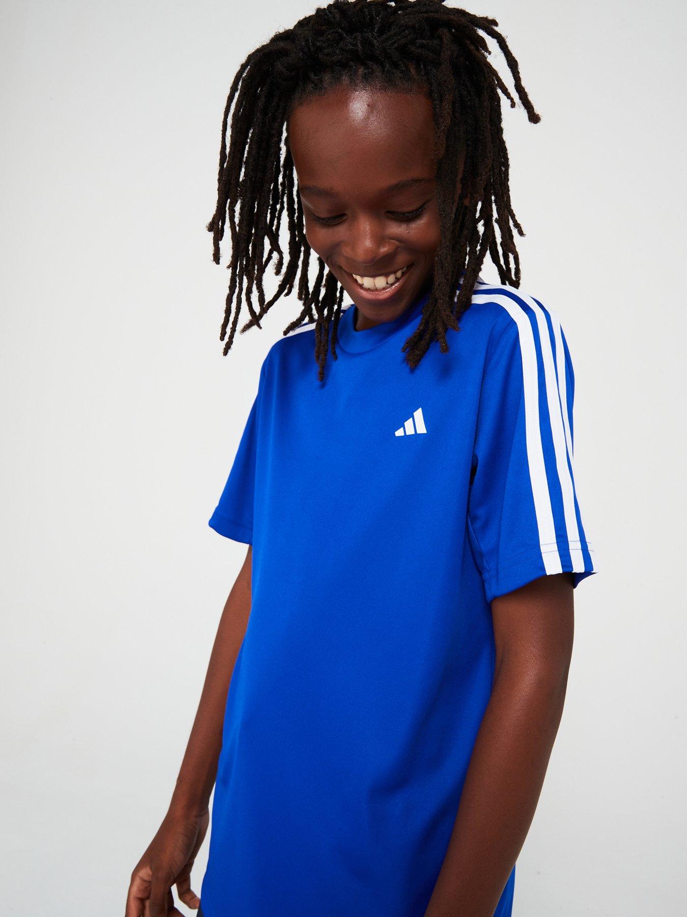 Image 4 of 6 of adidas Junior Boys Train Essentials 3 Stripe T-Shirt - Blue