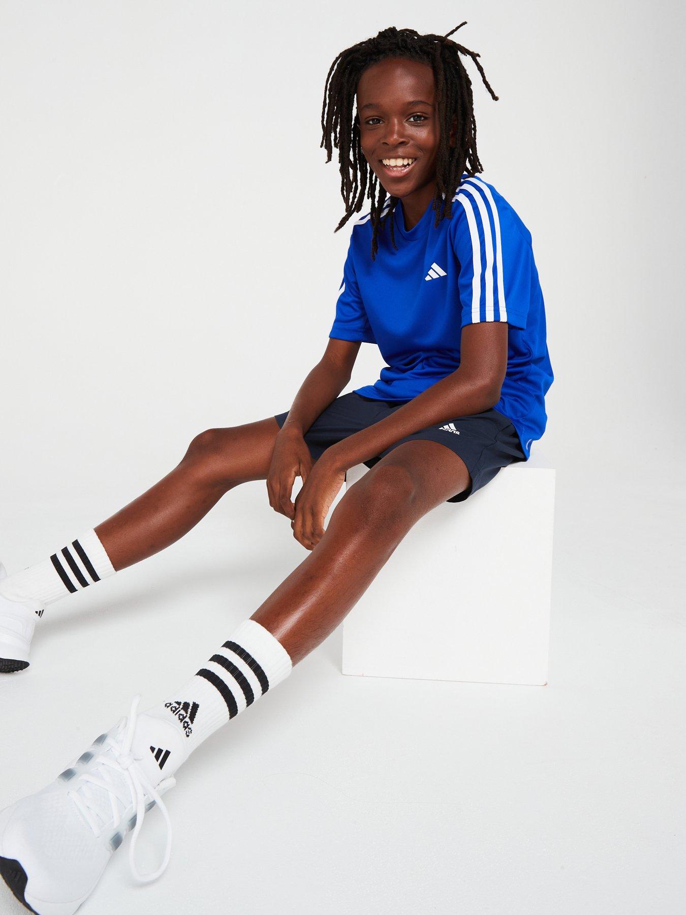 Image 5 of 6 of adidas Junior Boys Train Essentials 3 Stripe T-Shirt - Blue