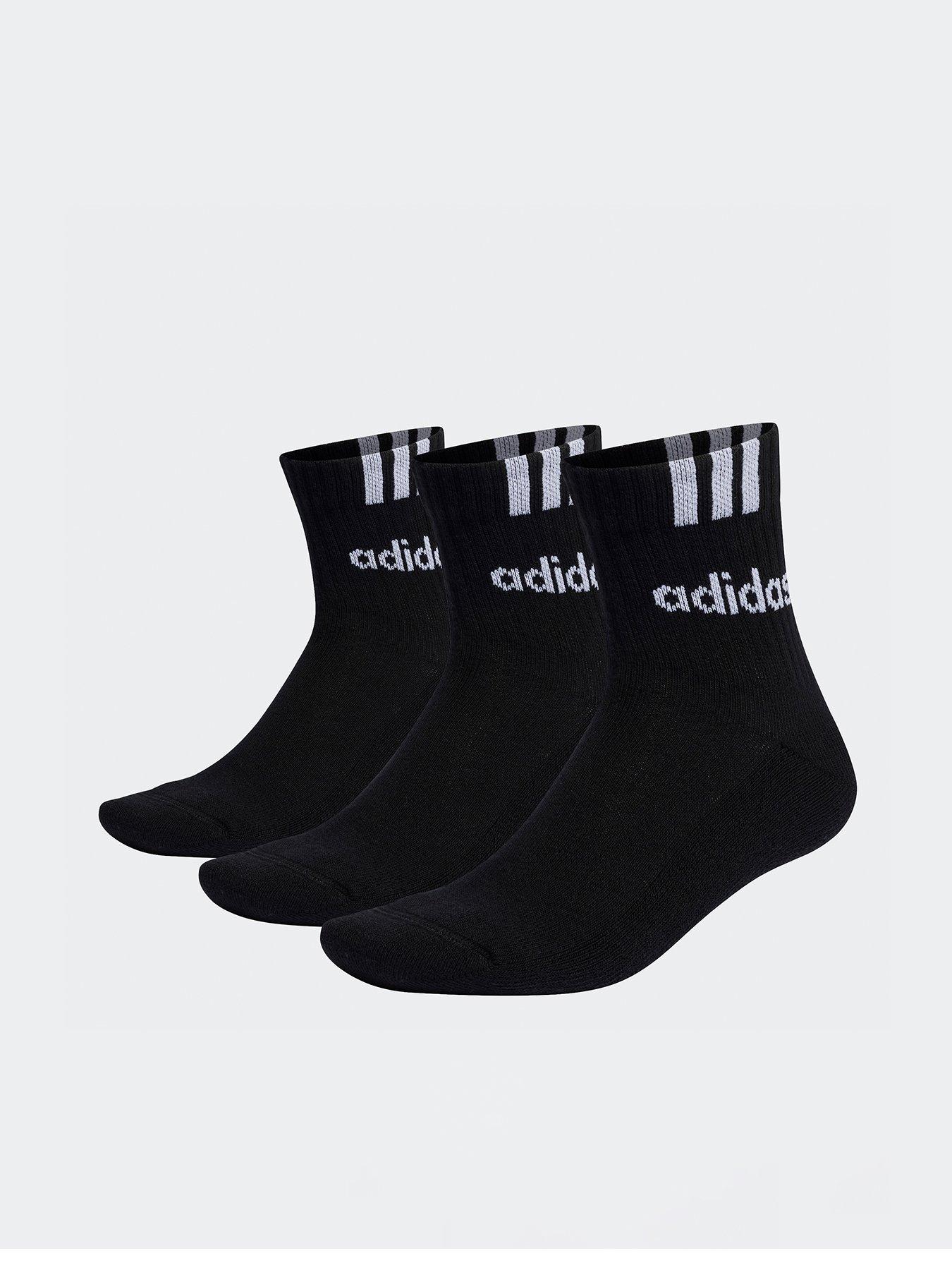 adidas sportswear unisex cushioned 3 stripe linear socks - 3 pack - black/white