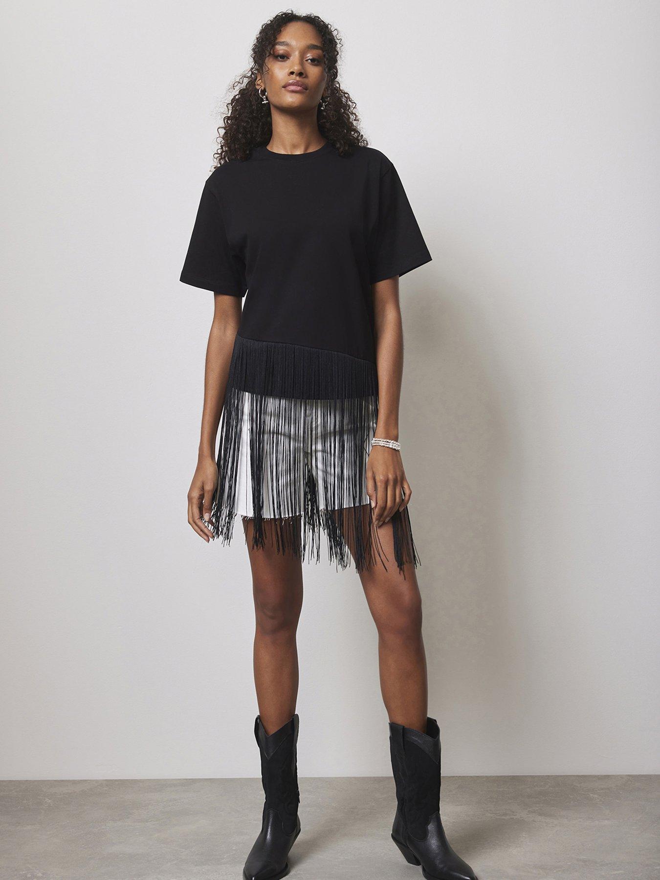 Mint Velvet Black Fringe T-shirt | Very.co.uk 