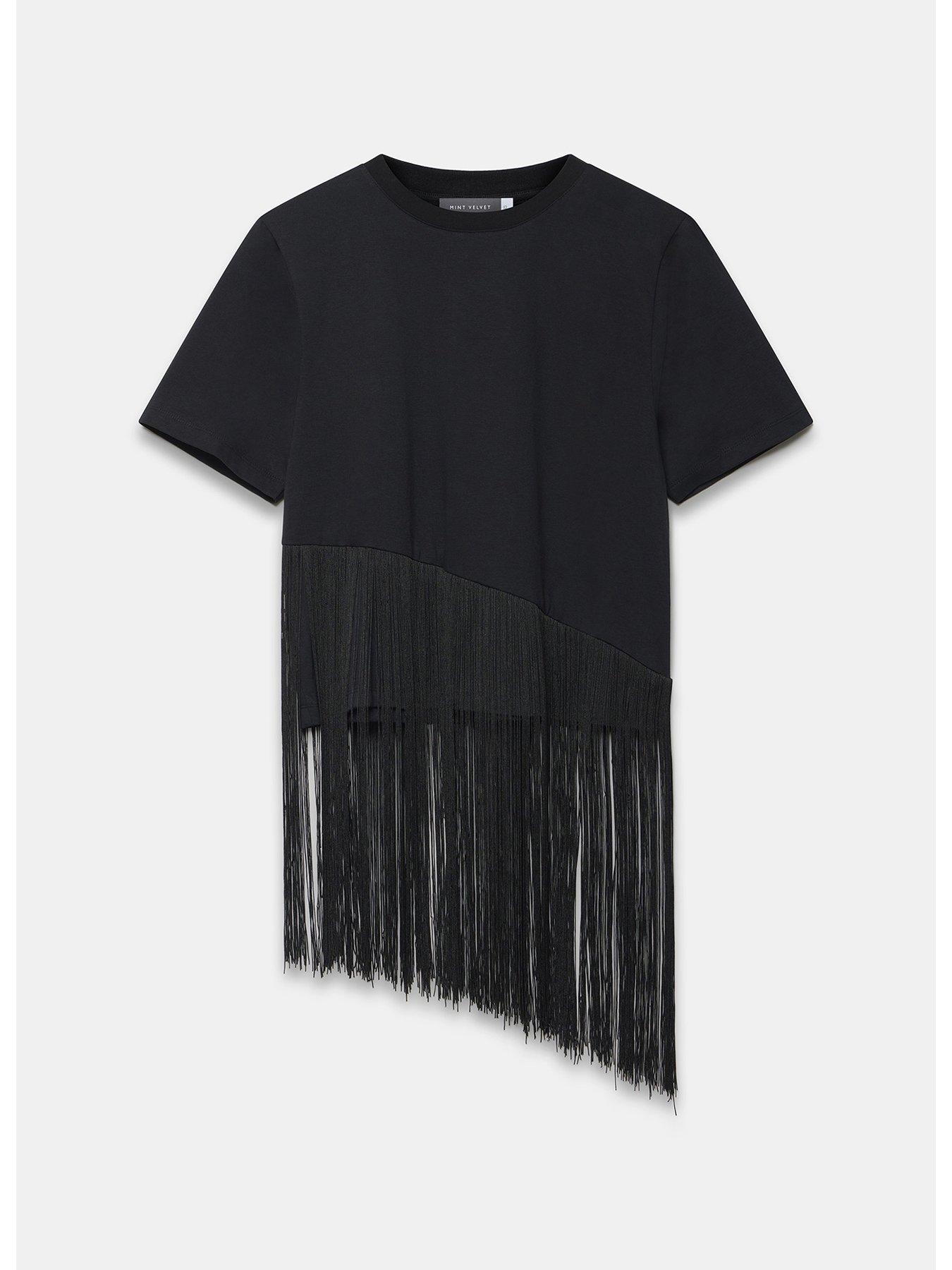Mint Velvet Black Fringe T-shirt | Very.co.uk 