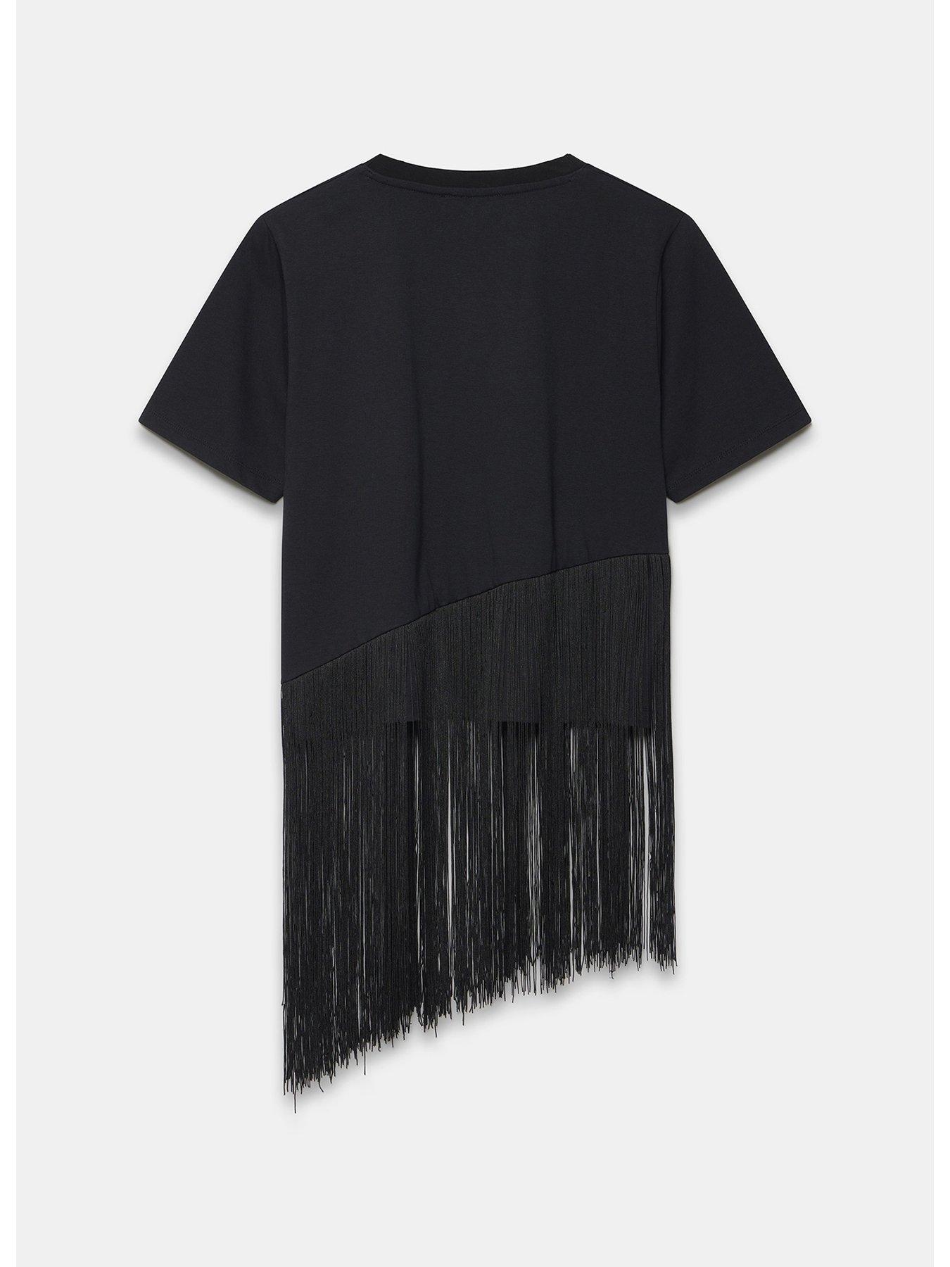 Mint Velvet Black Fringe T-shirt | Very.co.uk