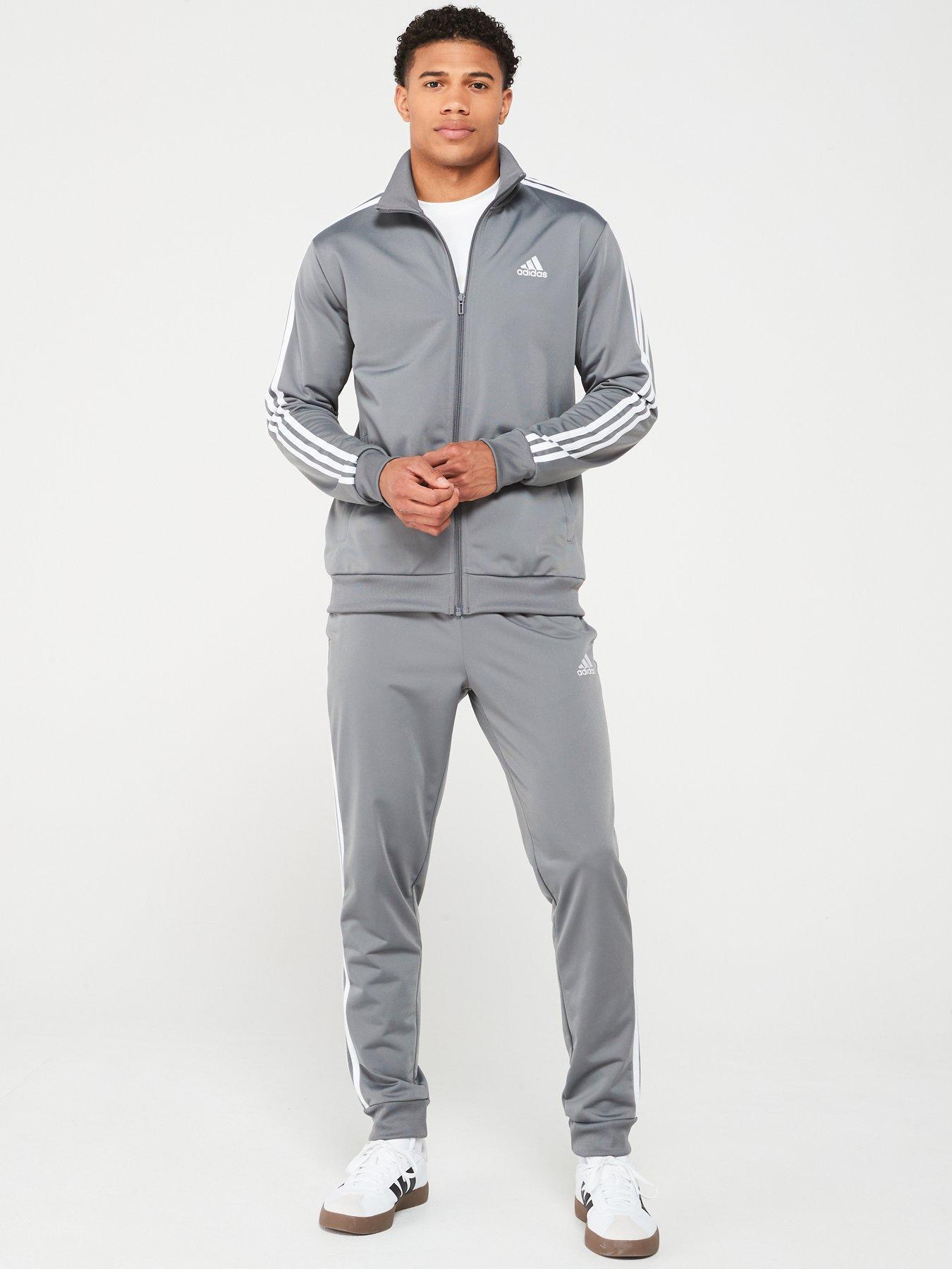 adidas Sportswear Mens 3 Stripe Tricot Tracksuit - Grey | Very.co.uk