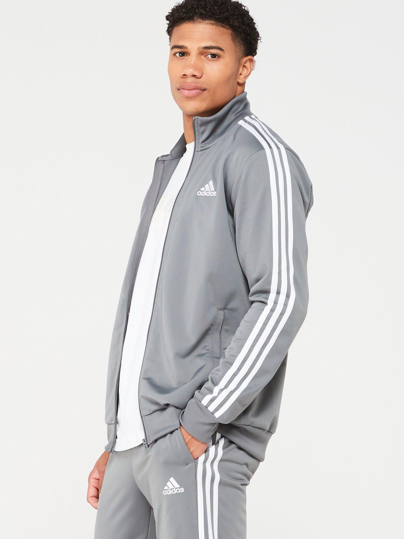 adidas Sportswear Mens 3 Stripe Tricot Tracksuit - Grey | Very.co.uk