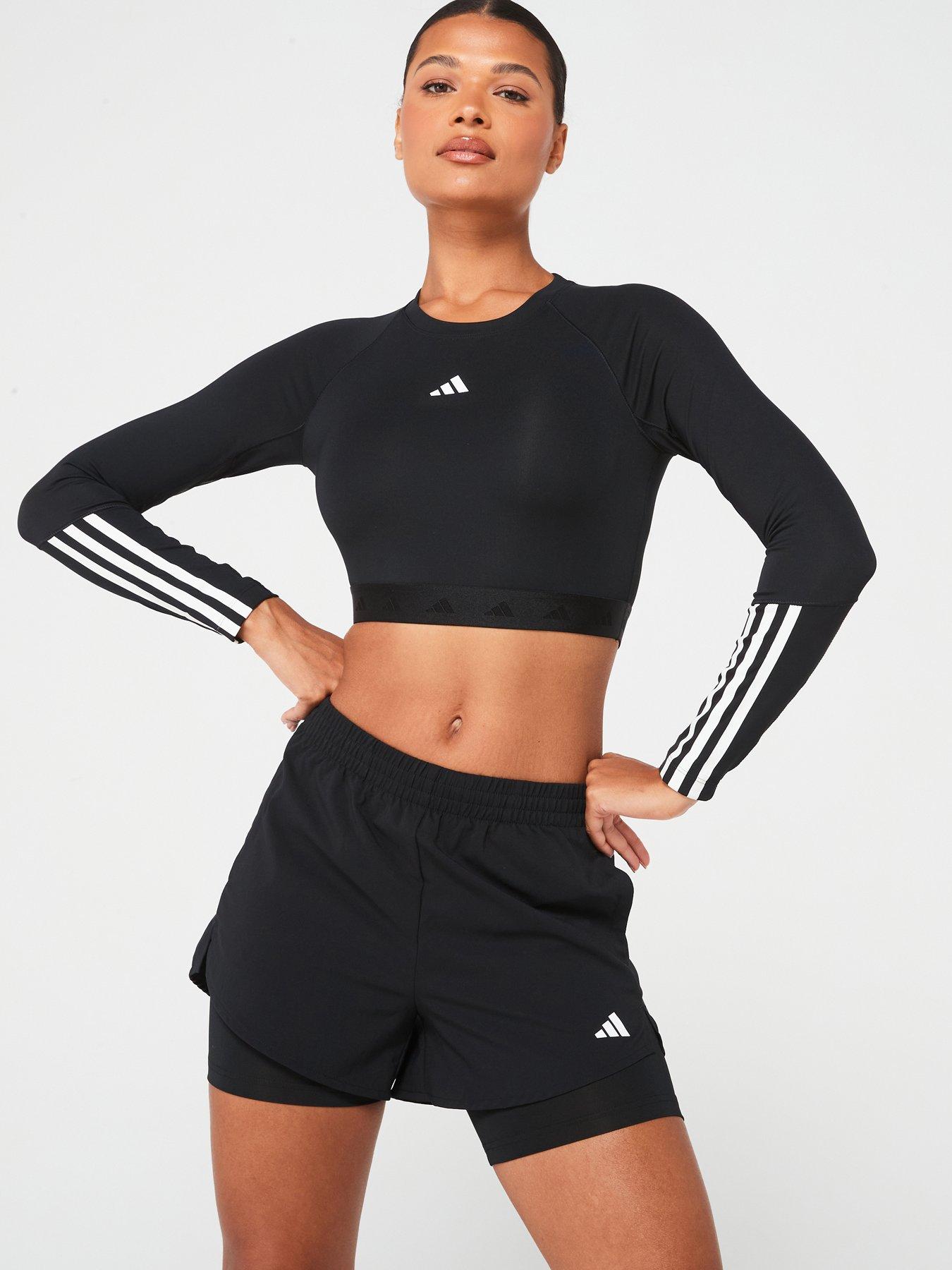 Adidas Womens Training Hyperglam Crop Long Sleep Top - Black/White