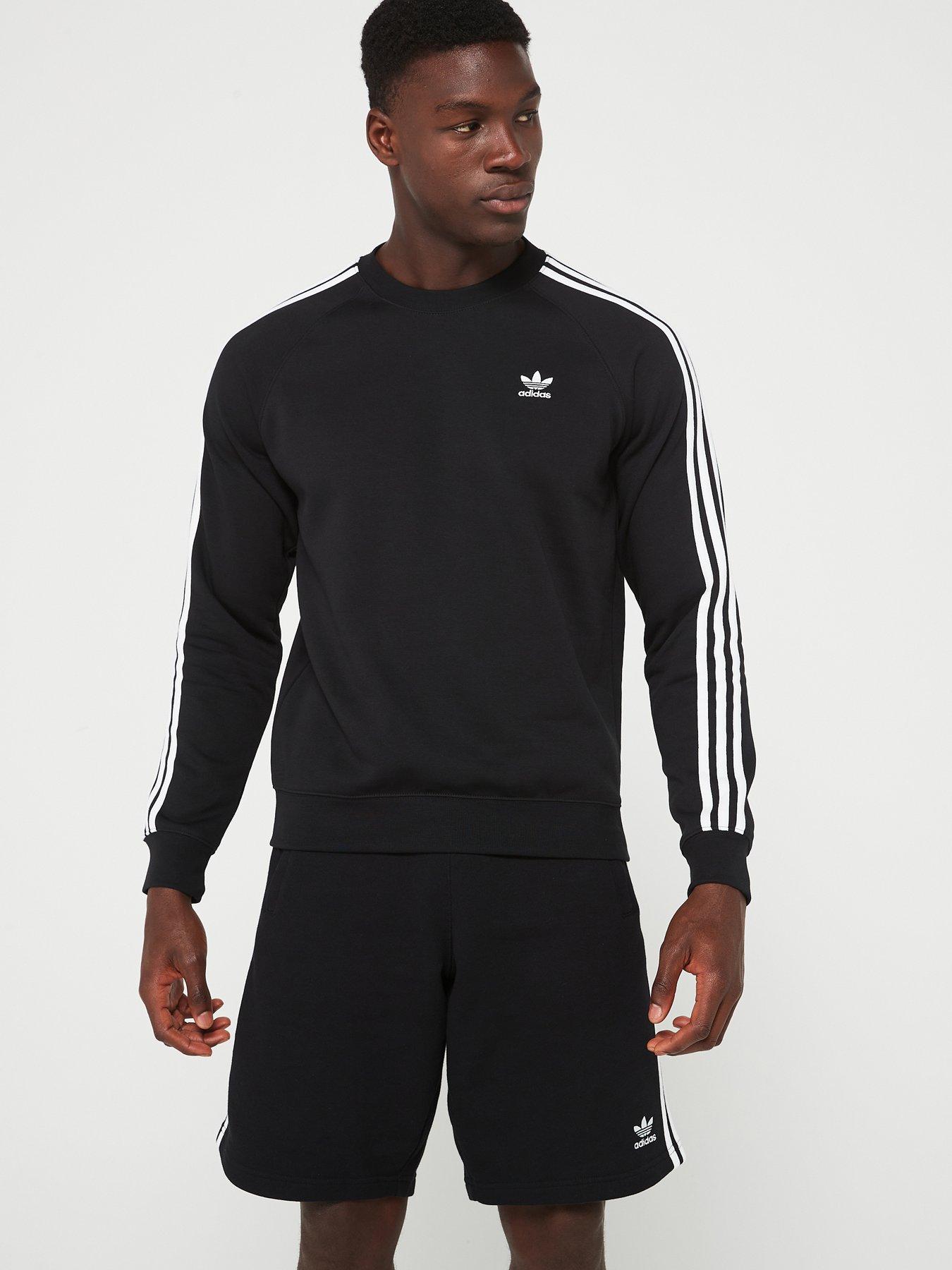 adidas Originals Mens 3-Stripes Crew, Black, Size M, Men