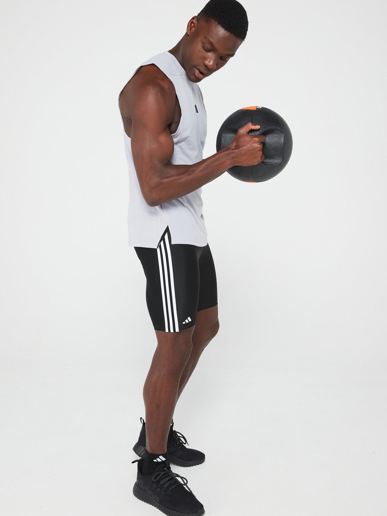 adidas Mens Training 3 Stripe Jammer Shorts Black white Very