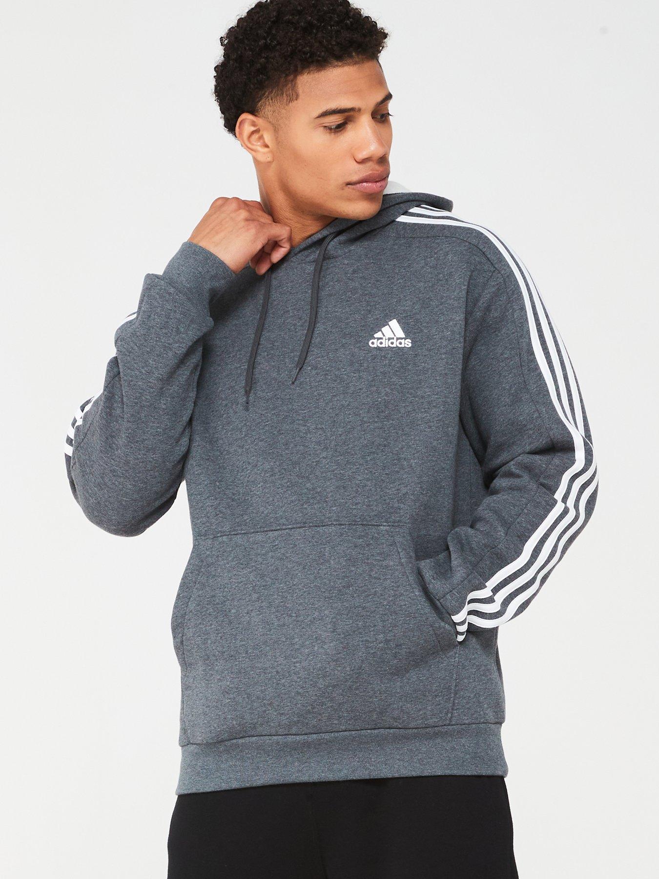 Men s 3 Stripe Fleece Hoodie Dark Grey