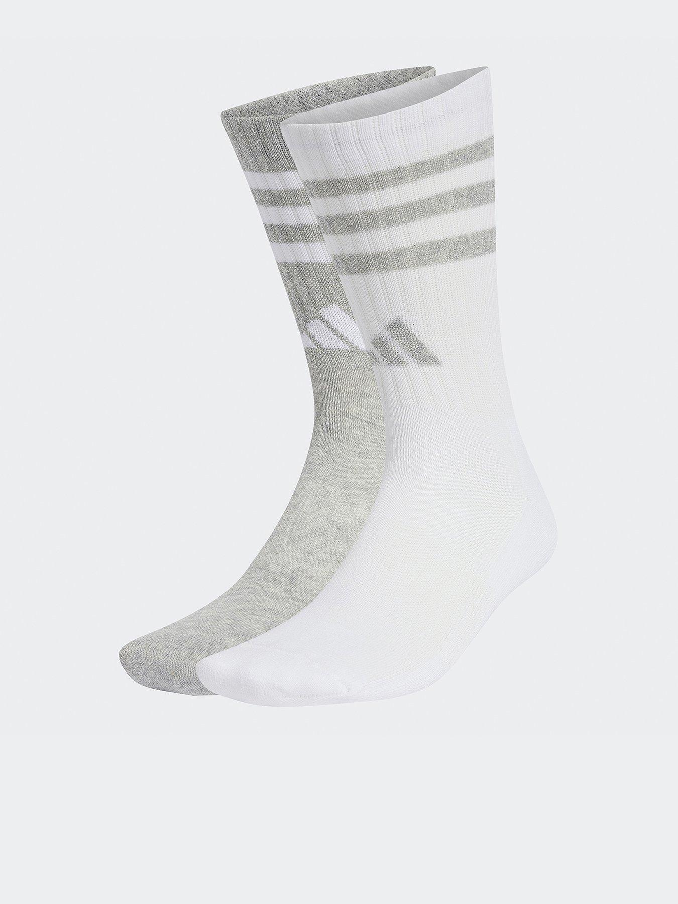 undefined Womens 3 Stripe Lurex Crew Socks - 2 Pack - White/grey