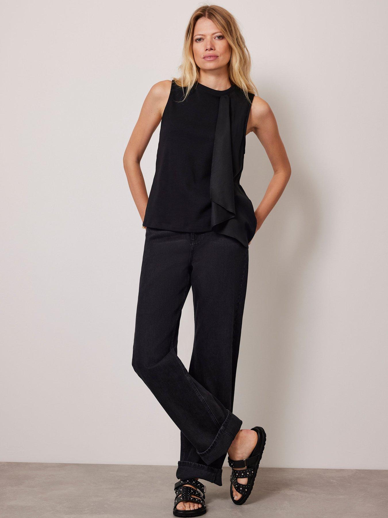 Mint Velvet Black Mixed Top | Very.co.uk 