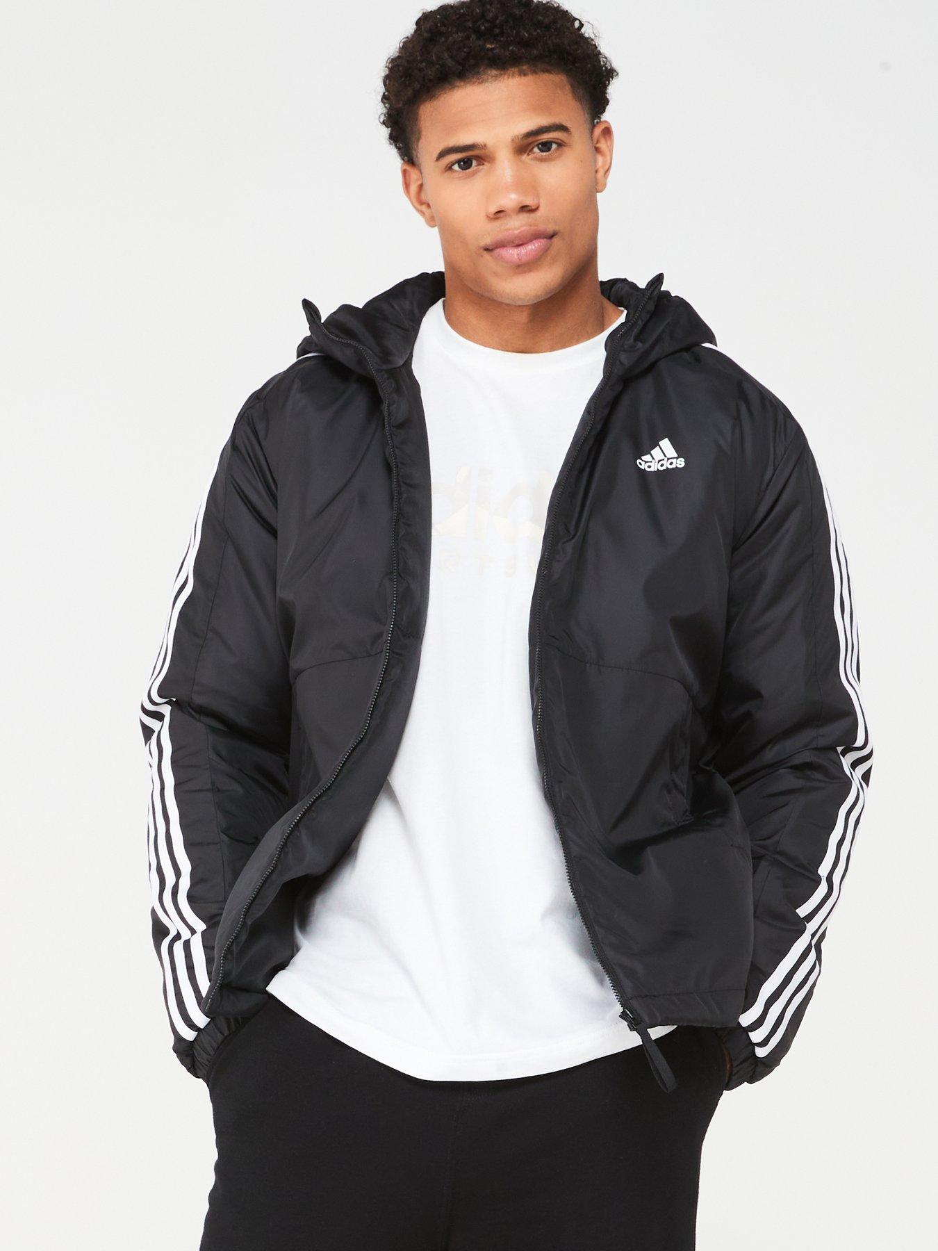 undefined Mens Essentials 3 Stripe Insulation Hooded Jacket - Black