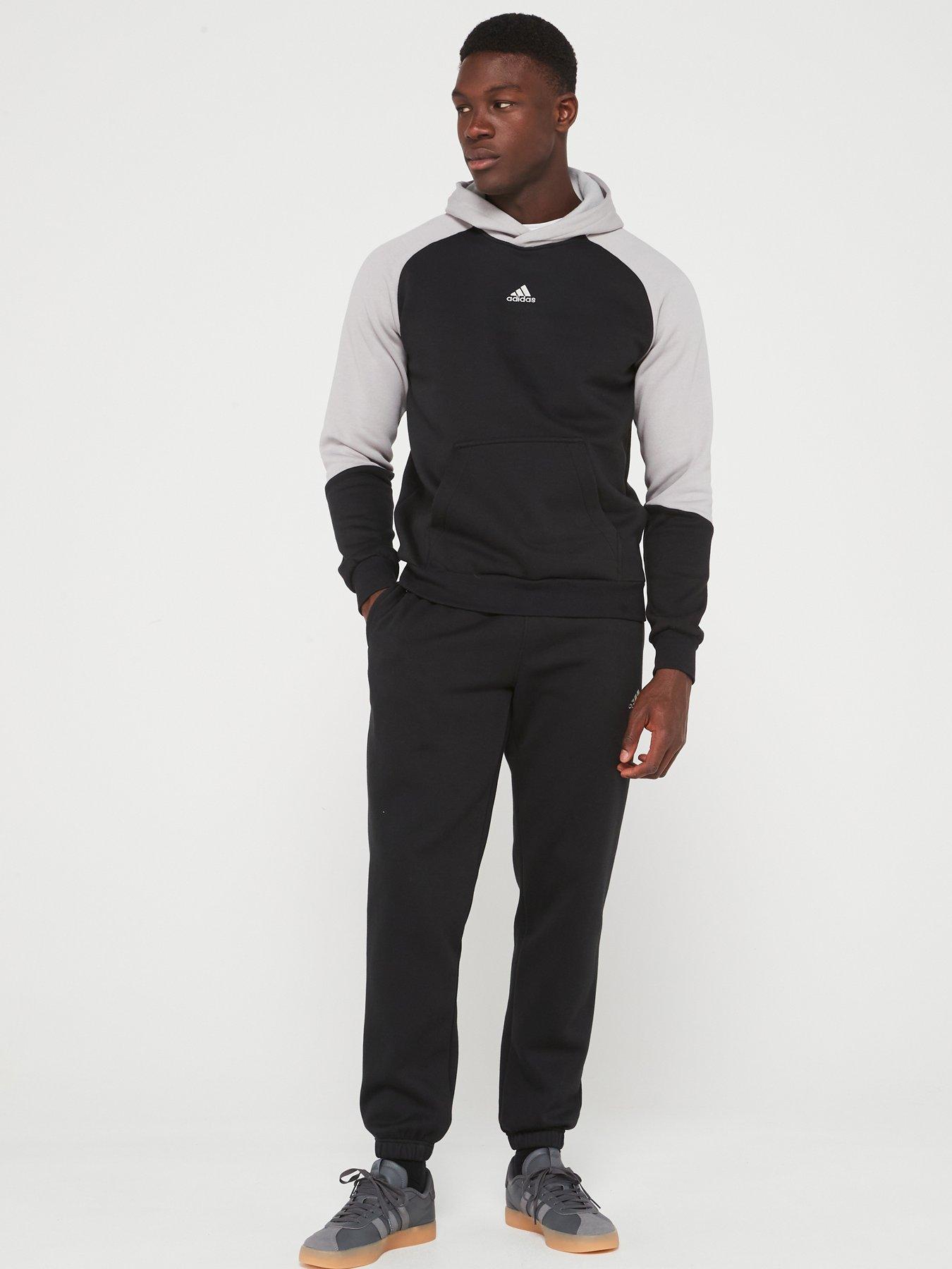 Mens Fleece Colourblock Tracksuit Black grey