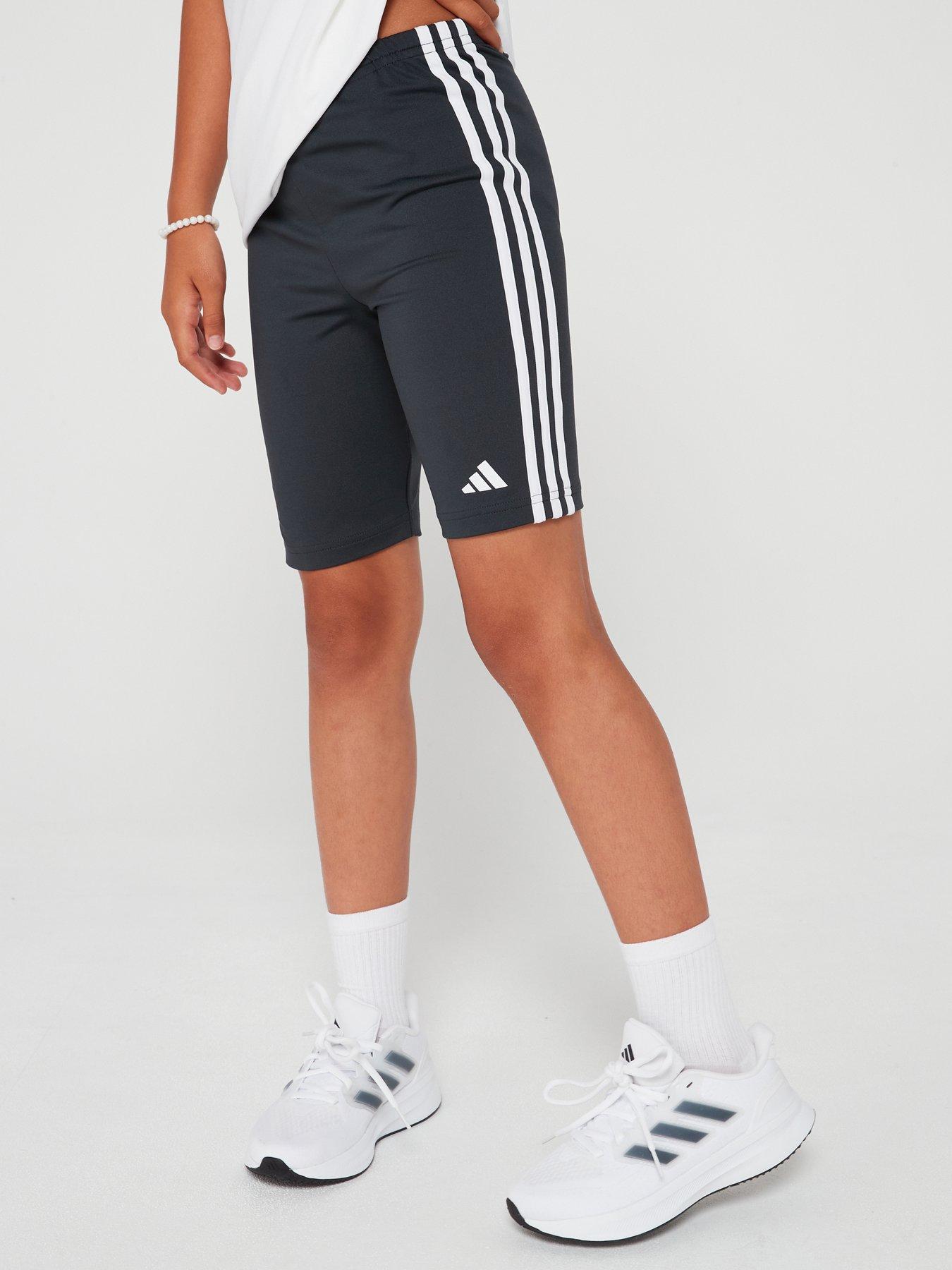 undefined Junior Girls Train Essentials 3 Stripe Bike Shorts - Black/White