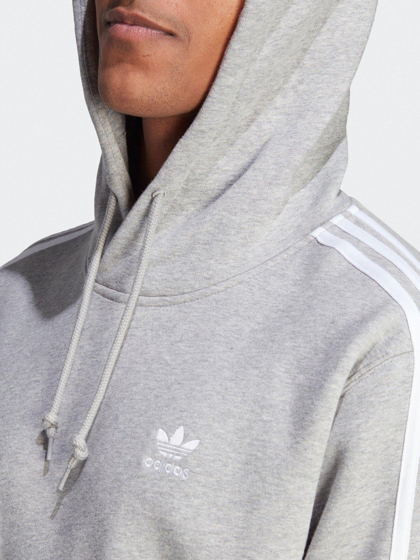 adidas Originals Mens 3 stripes Hoodie Grey Very