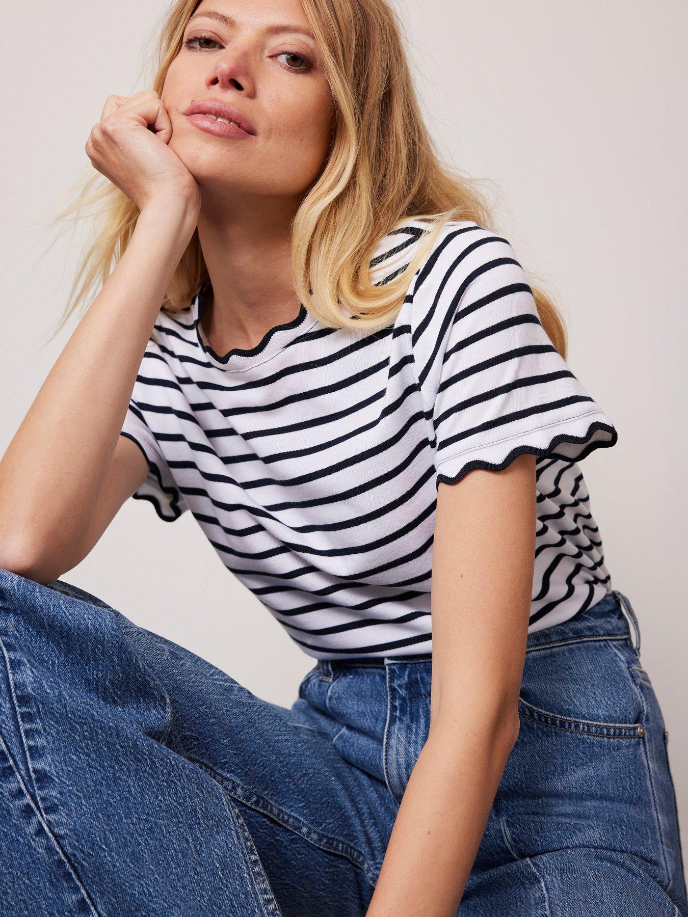 Mint Velvet Ivory Stripe Trim T-shirt | Very.co.uk