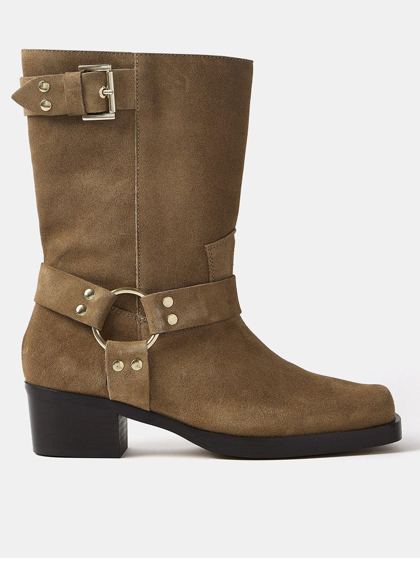 Mint Velvet Ted Neutral Suede Biker Boot