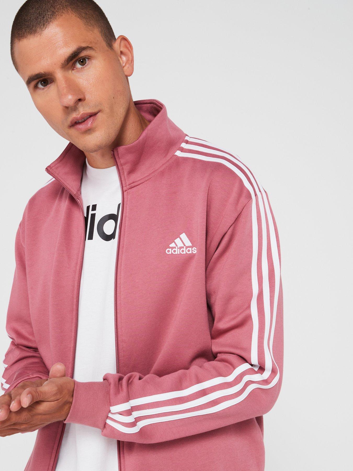 Adidas 3 stripe pink track jacket sales