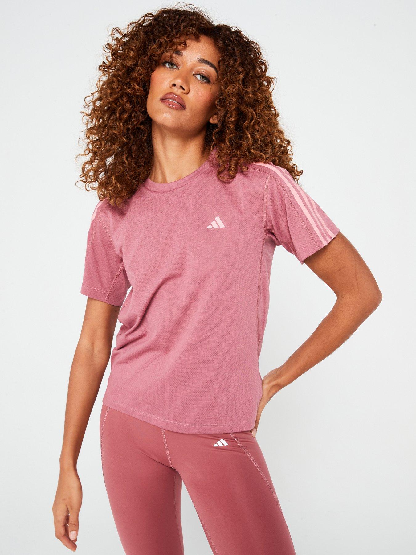 Adidas 3 stripe t shirt women's pink on sale