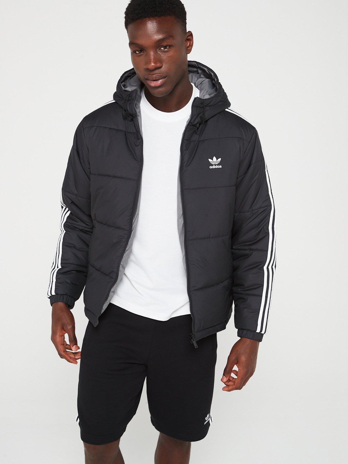 adidas Originals Mens Padded Hooded Jacket Black whtie Very