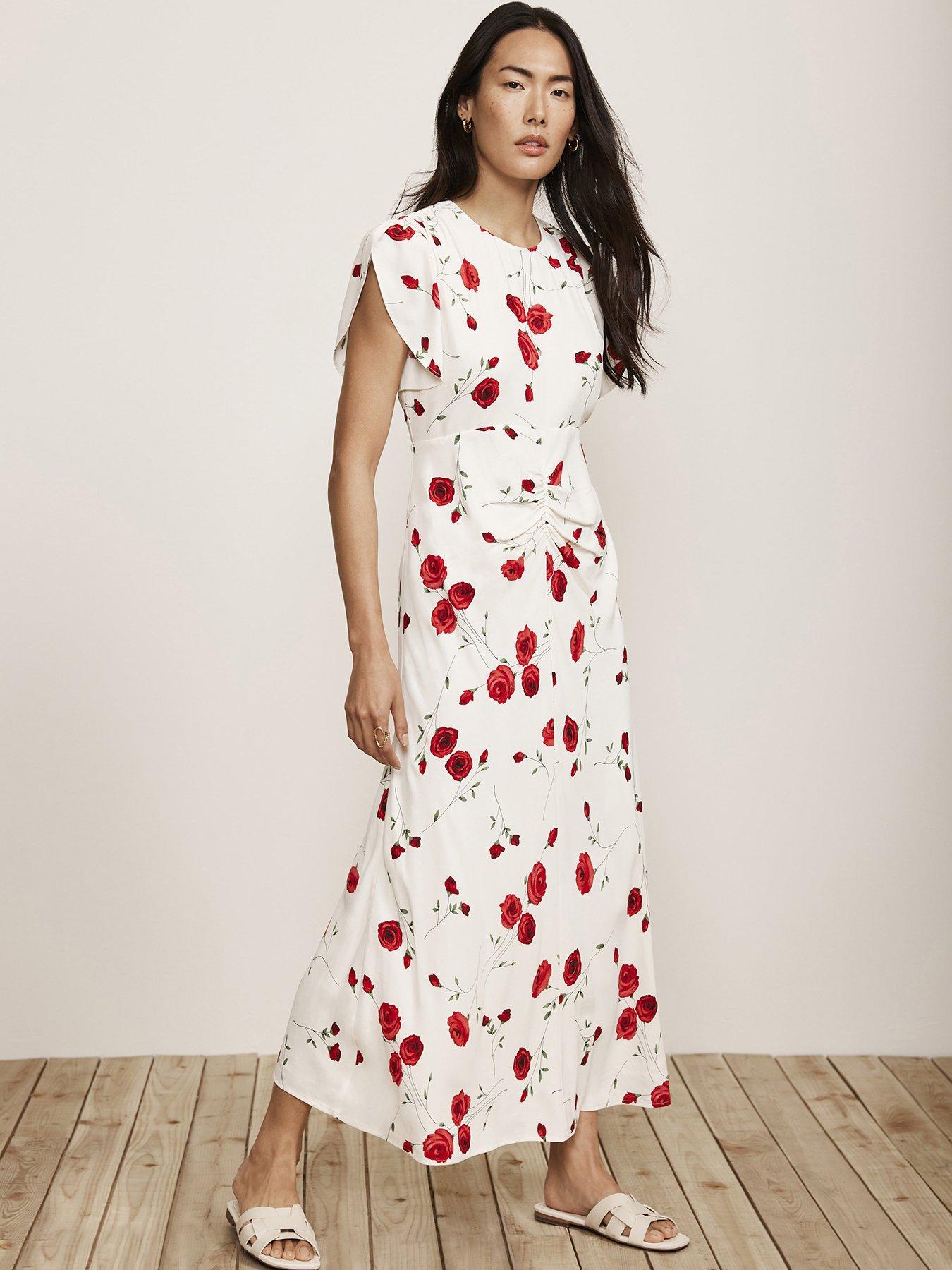 Mint Velvet Floral Print Ruched Midi Dress Very