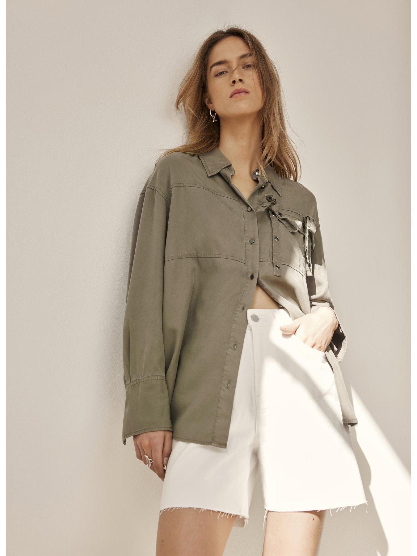 Mint Velvet Khaki Eyelet Detail Shirt | Very.co.uk