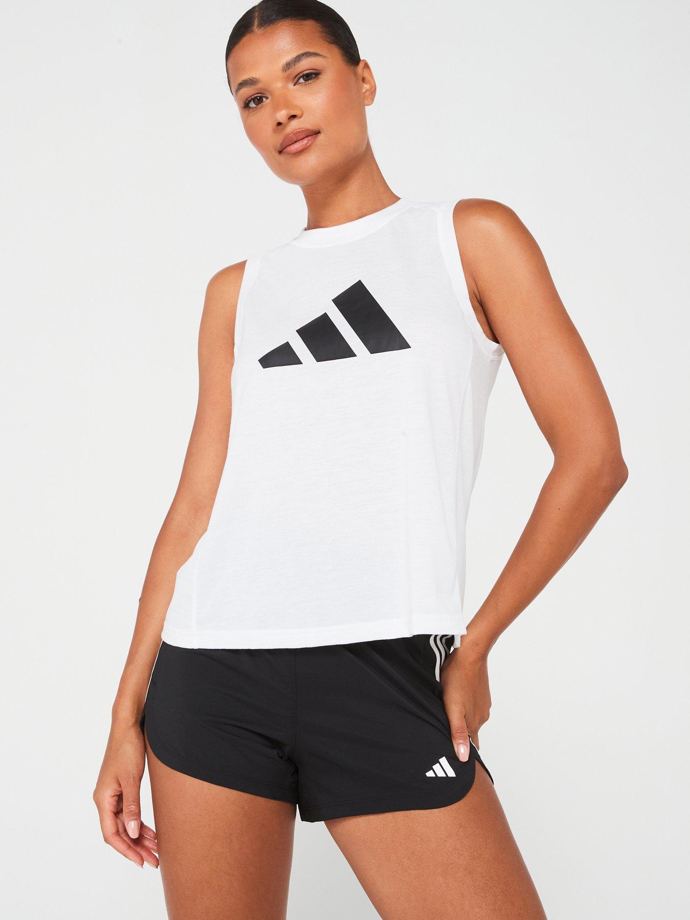 adidas Womens Train Essentials Logo Tank, White/Black, Size 2Xs, Women