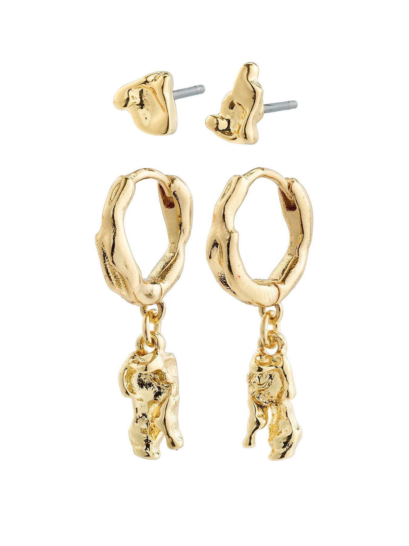 Product photograph of Pilgrim Sea Earrings 2-in-1 Set Gold-plated from very.co.uk