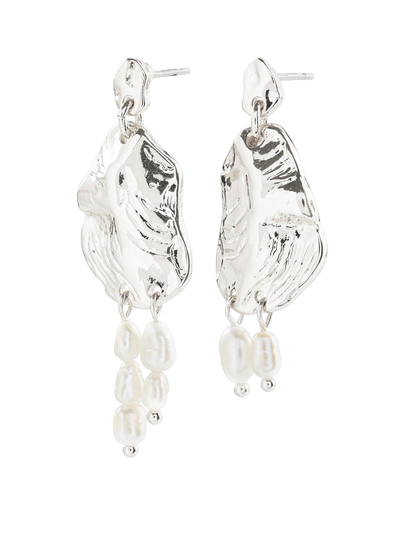 Product photograph of Pilgrim Bloom Earrings White Silver-plated from very.co.uk