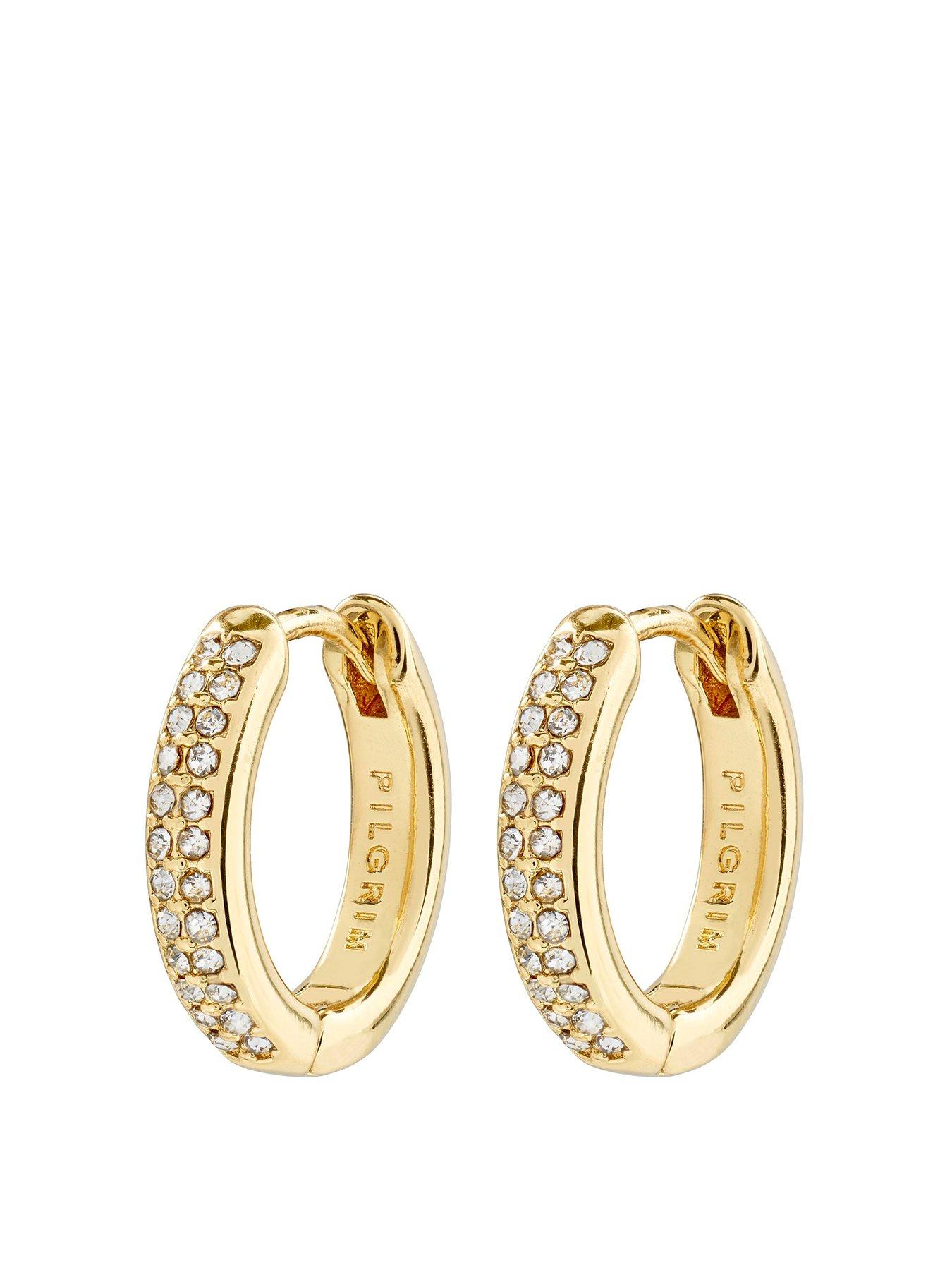 Product photograph of Pilgrim Bloom Crystal Hoop Earrings Gold-plated from very.co.uk