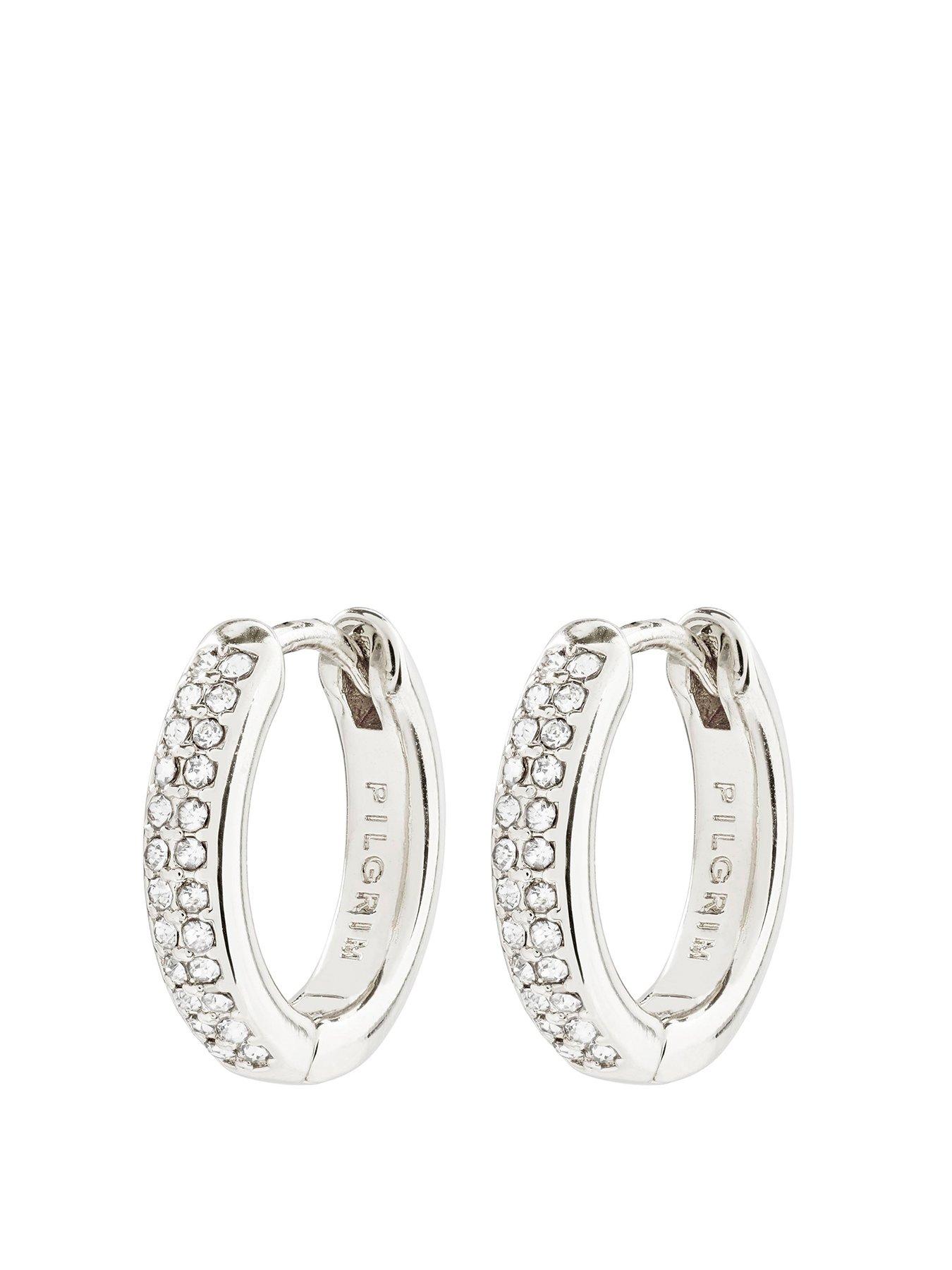 Product photograph of Pilgrim Bloom Recycled Crystal Hoop Earrings Silver-plated from very.co.uk