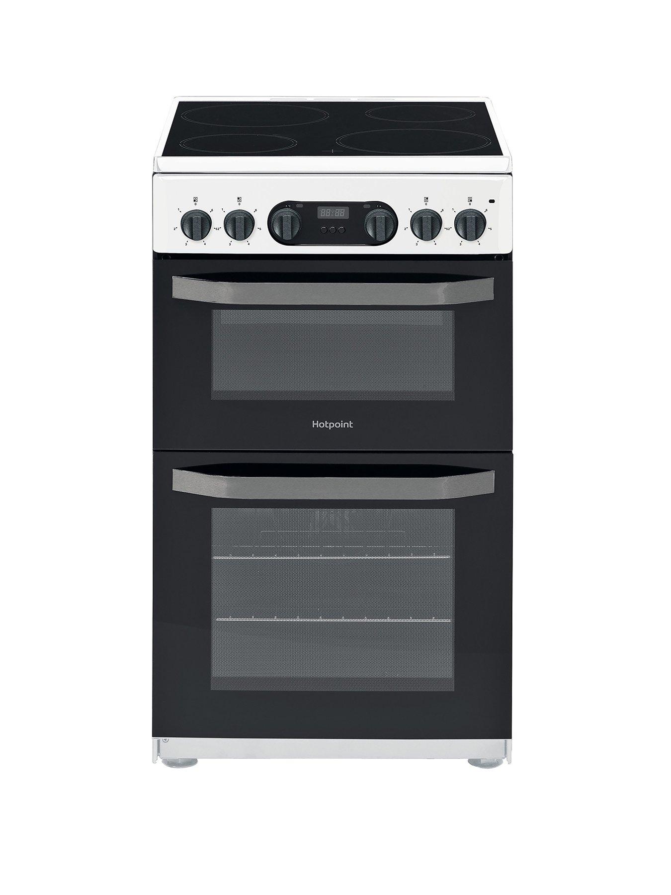 Product photograph of Hotpoint Multiflow Hd5v93ccw 50cm Double Electric Cooker With Ceramic Hob - White from very.co.uk