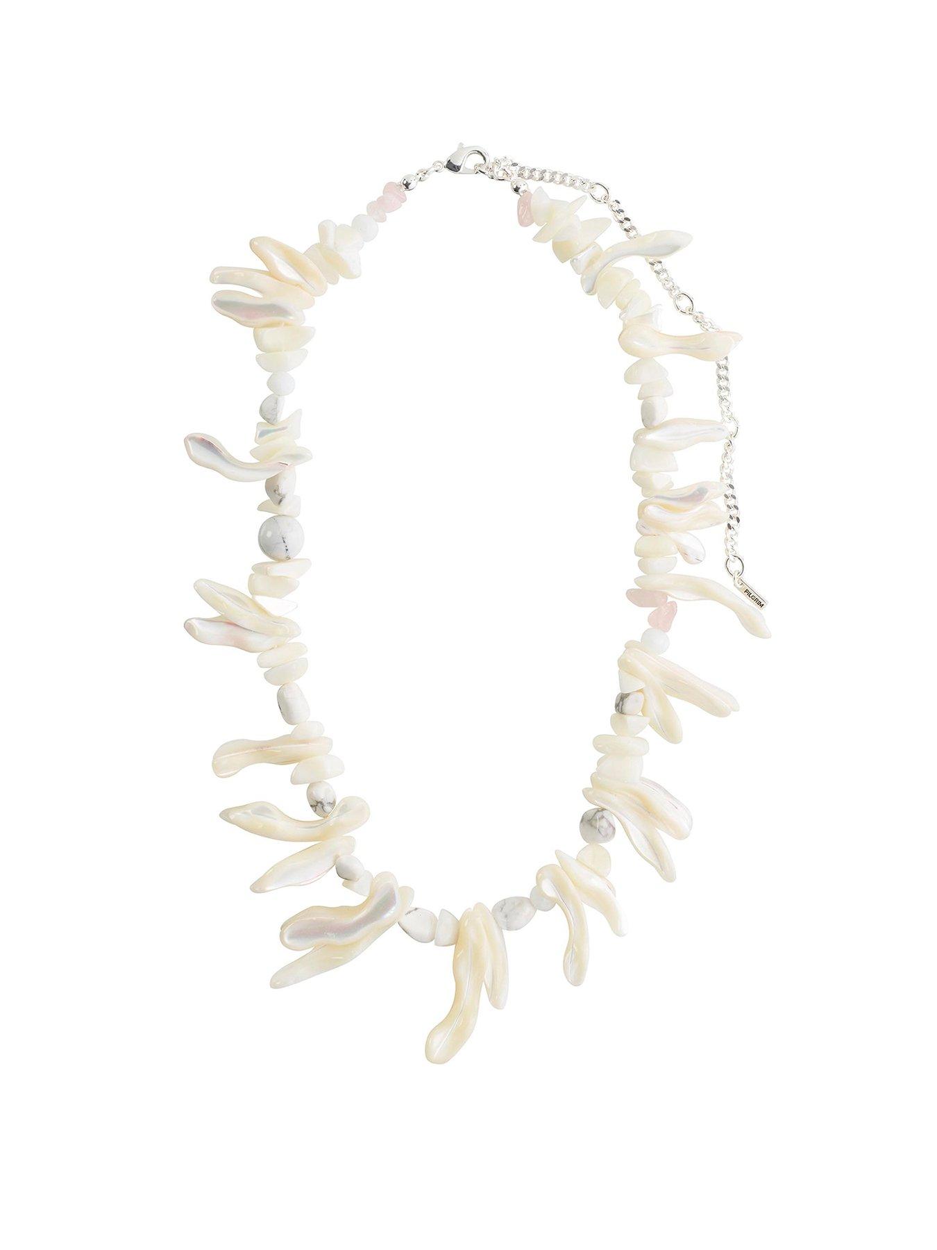 Product photograph of Pilgrim Light Seashell Necklace White Silver-plated from very.co.uk