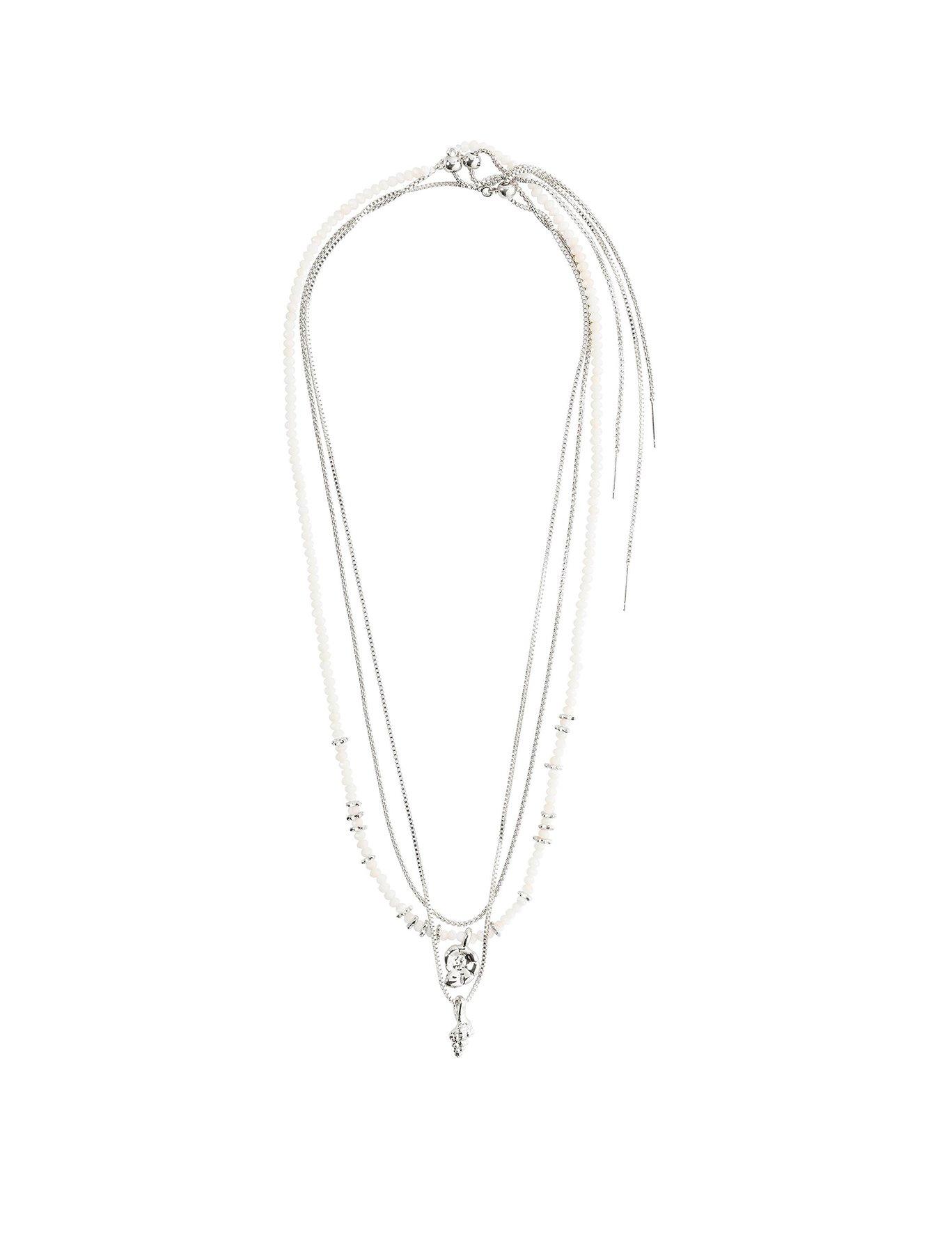 Product photograph of Pilgrim Sea Necklace 3-in-1 Set White Silver-plated from very.co.uk